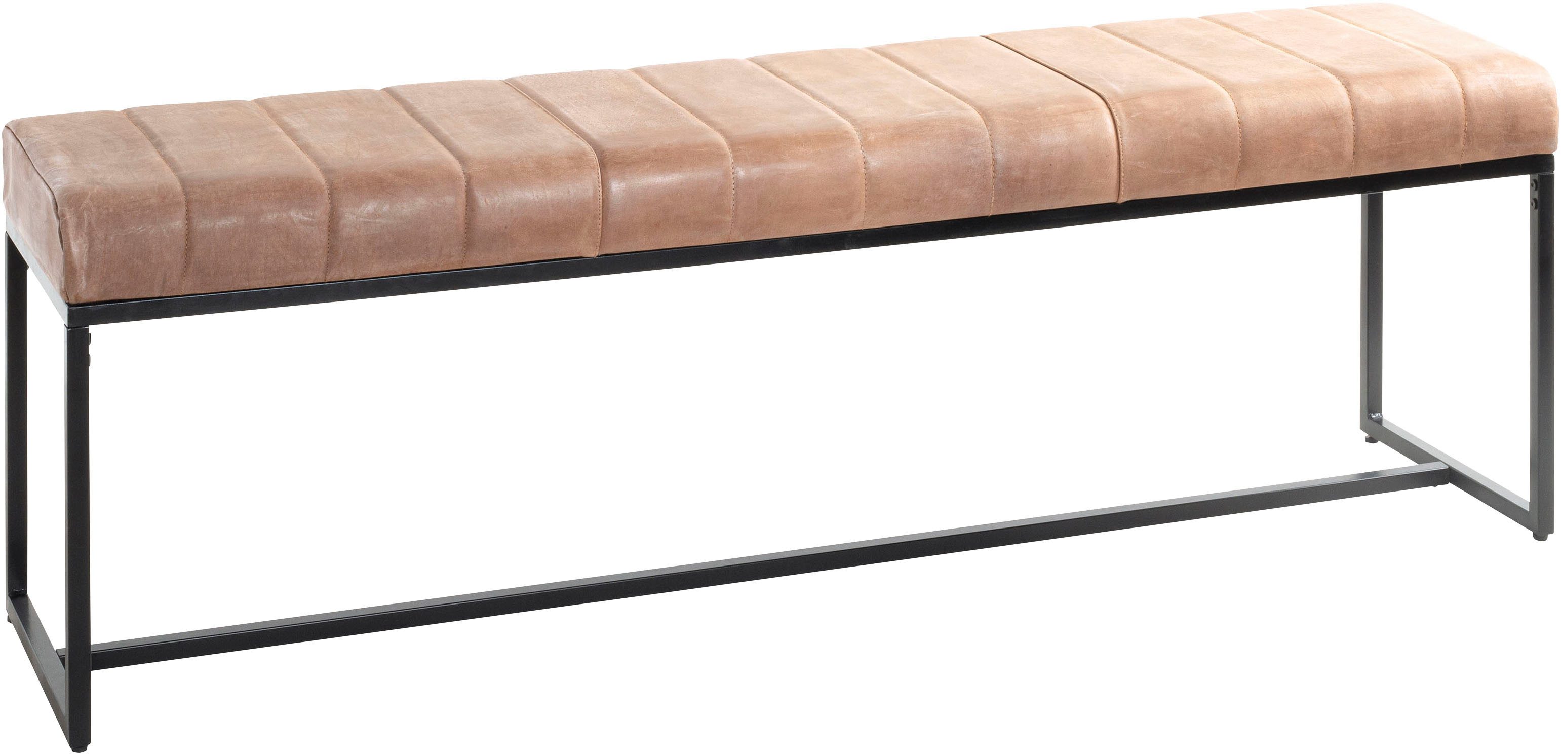 HAKU Polsterhocker Flurbank, Garderobenbank, Sitzbank, rechteckig - aus Leder Braun - B/T/H 150/38/48 cm