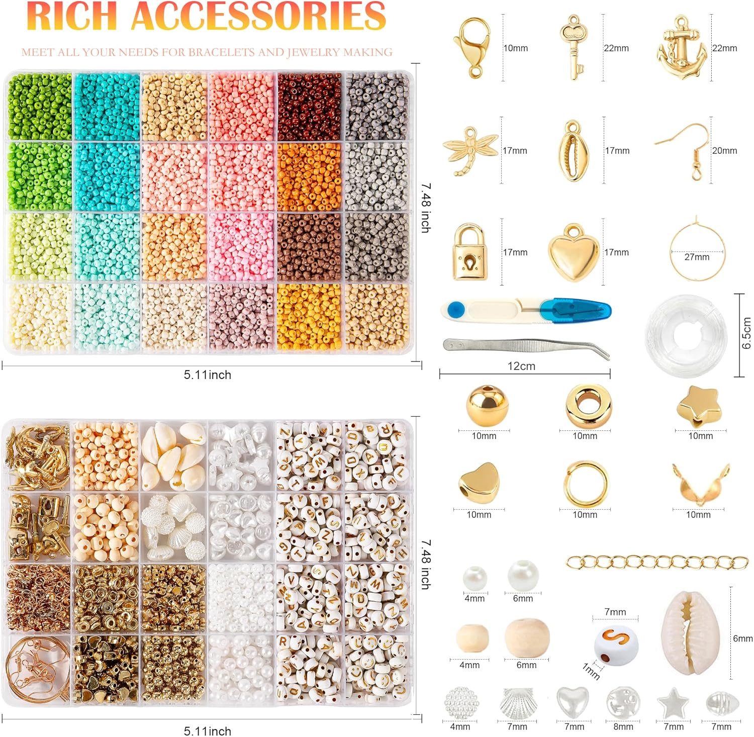 LA CUTE Perlenarmband Set Perlen-Set 3 mm DIY Armband Schmuck Bastelset 661-tlg. Glasperlen (Schmuckbastel-Set für Armbänder, Ohrringe & Ketten mit Aufbewahrungsbox, 661-tlg., 661-tlg. DIY Schmuckset mit Glas-, Holz- und Buchstabenperlen), DIY Perlen-Set 661 Teilen in Morandi-Farben für Armbänder & Schmuck