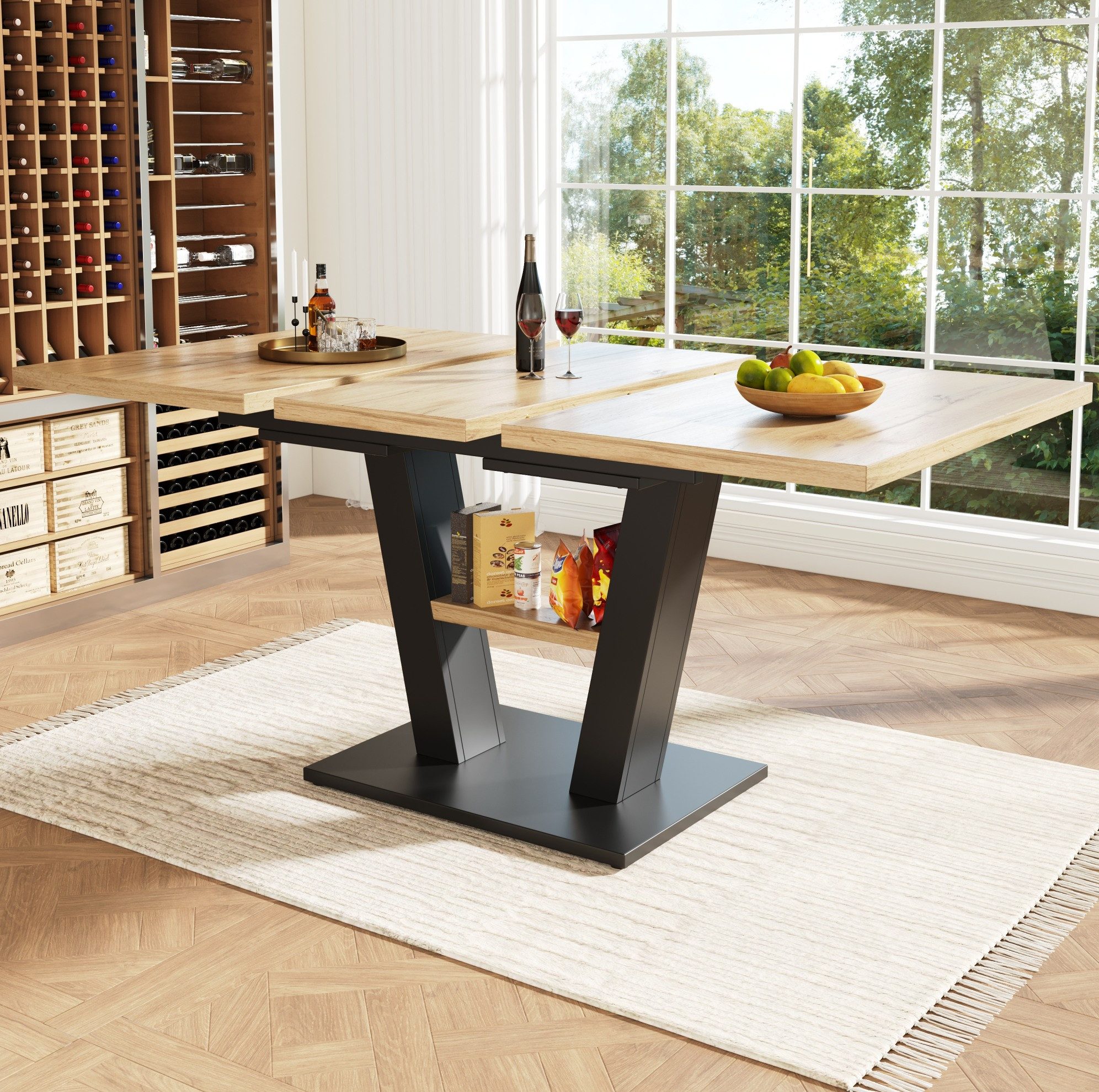 REDOM Esstisch 118-157x70x75 cm ausziehbar, Black+Natural (Ausziehbarer Esstisch mit Teleskopfunktion (118-157 cm), MDF Tischplatte in Holzoptik, stabiler Metallrahmen., 1-St)