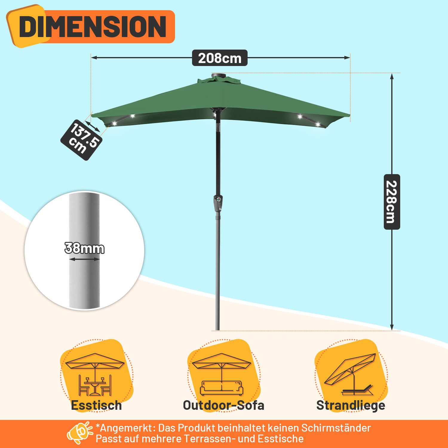Clanmacy Sonnenschirm Rechteckig LED Solar Gartenschirm günstig online kaufen