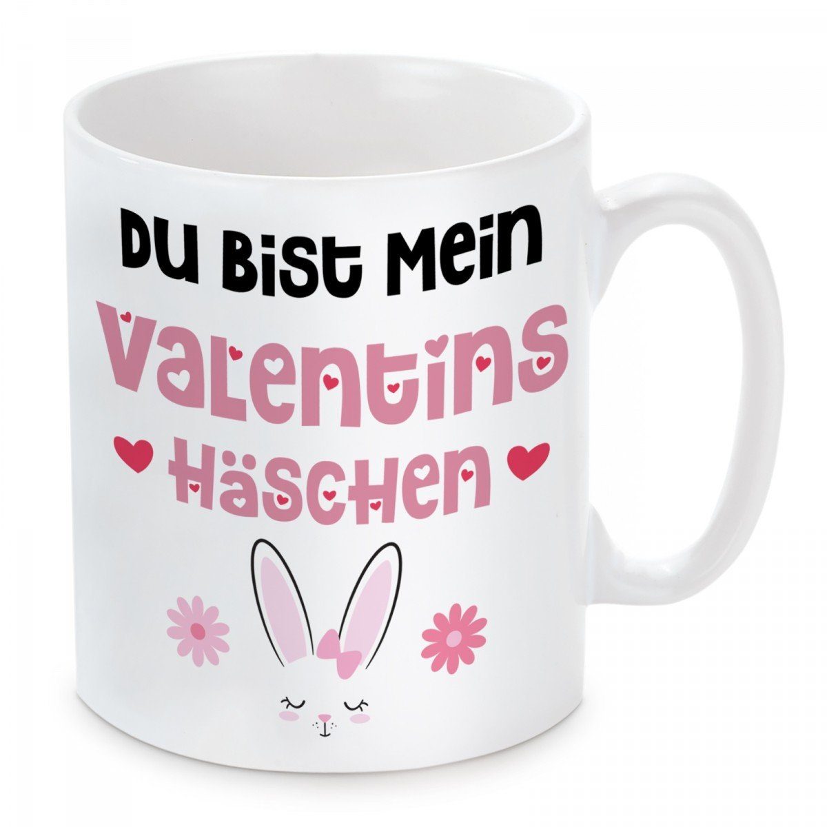 Herzbotschaft Tasse Kaffeebecher mit Motiv Valentinshäschen, Keramik, Kaffeetasse spülmaschinenfest und mikrowellengeeignet