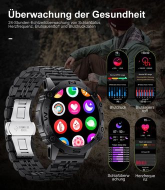 Lige Smartwatch (1,43 Zoll, Android, iOS), Herren mit AMOLED Touchscreen,100+Sportmodi, Pulsmesser Schlafmonitor