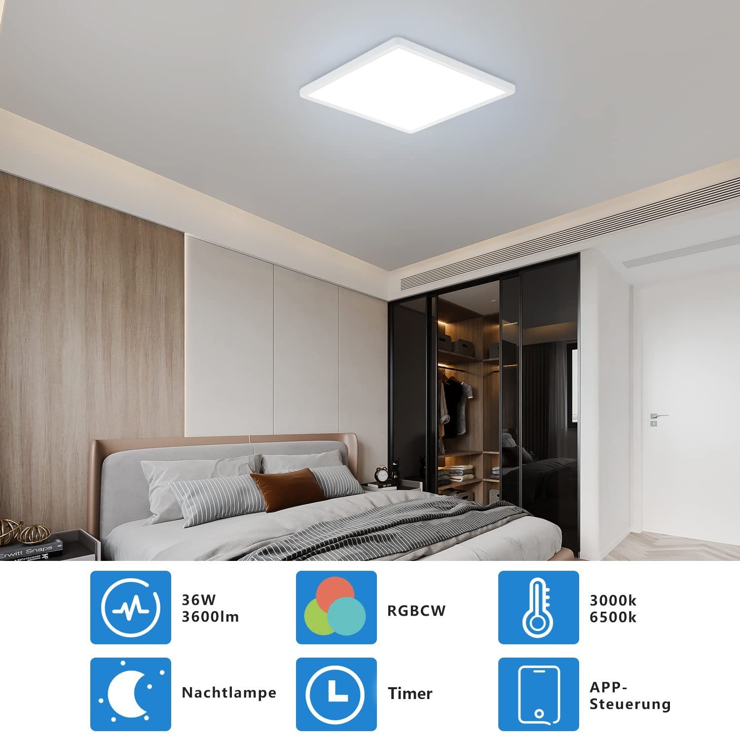 Nettlife LED Panel Dimmbar mit Backlight, cm steuern integriert, ‎RGB für Küche Neutralweiß x 2.5 40W, LED Kaltweiß, 29.5 RGB/Smart-APP x fest 29.5 Schlafzimmer Wohnzimmer, Warmweiß Fernbedienung