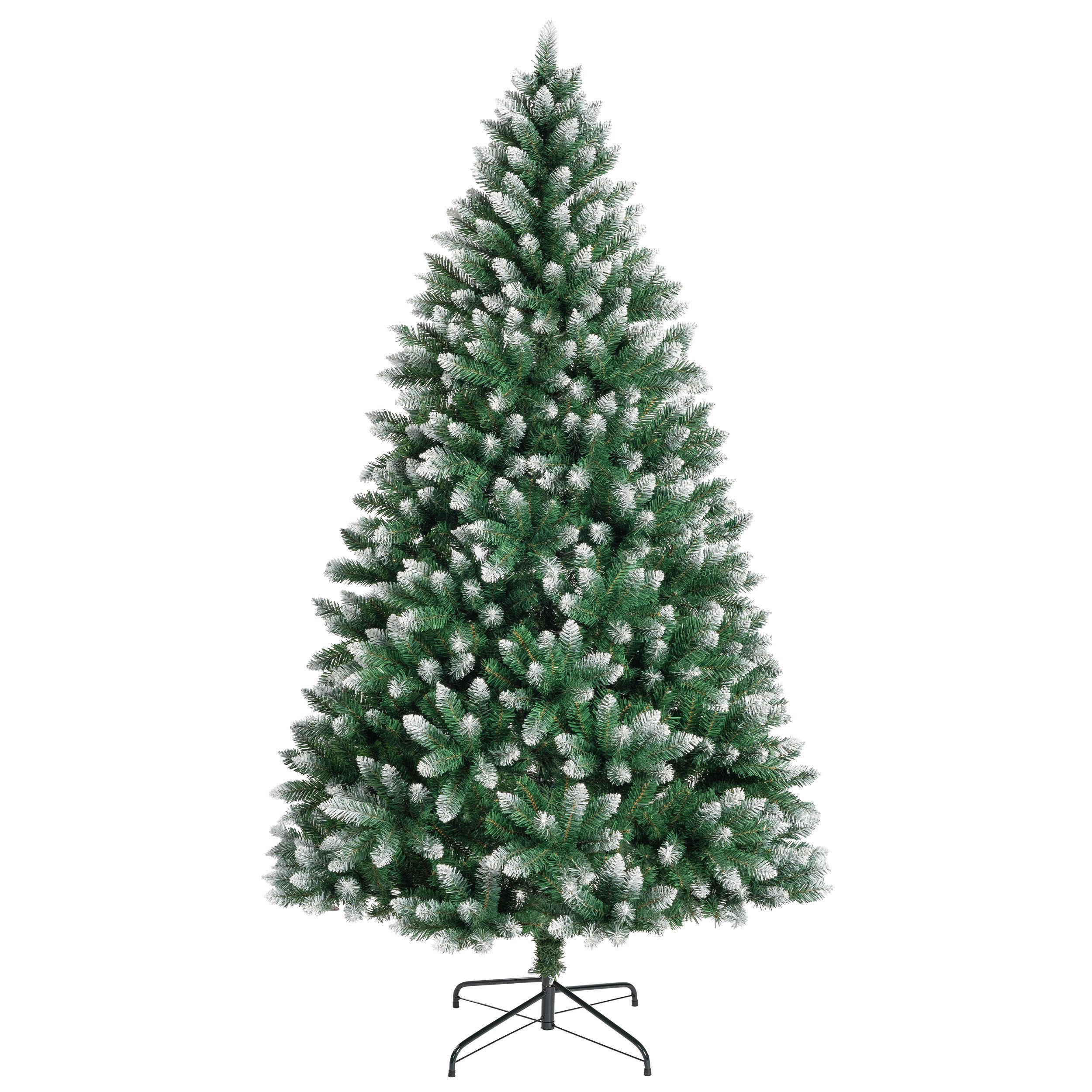 WHEELYOU Künstlicher Weihnachtsbaum 120 cm Tanne mit Schneespitzen, PVC, Lichterkette, 8 Lichtmodi, Grüne Tanne mit Schneespitzen, dichte PVC-Zweige, winterliche Optik, Warmgelbe Lichterkette, 8 Modi, Schneespitzen, formbare Zweige