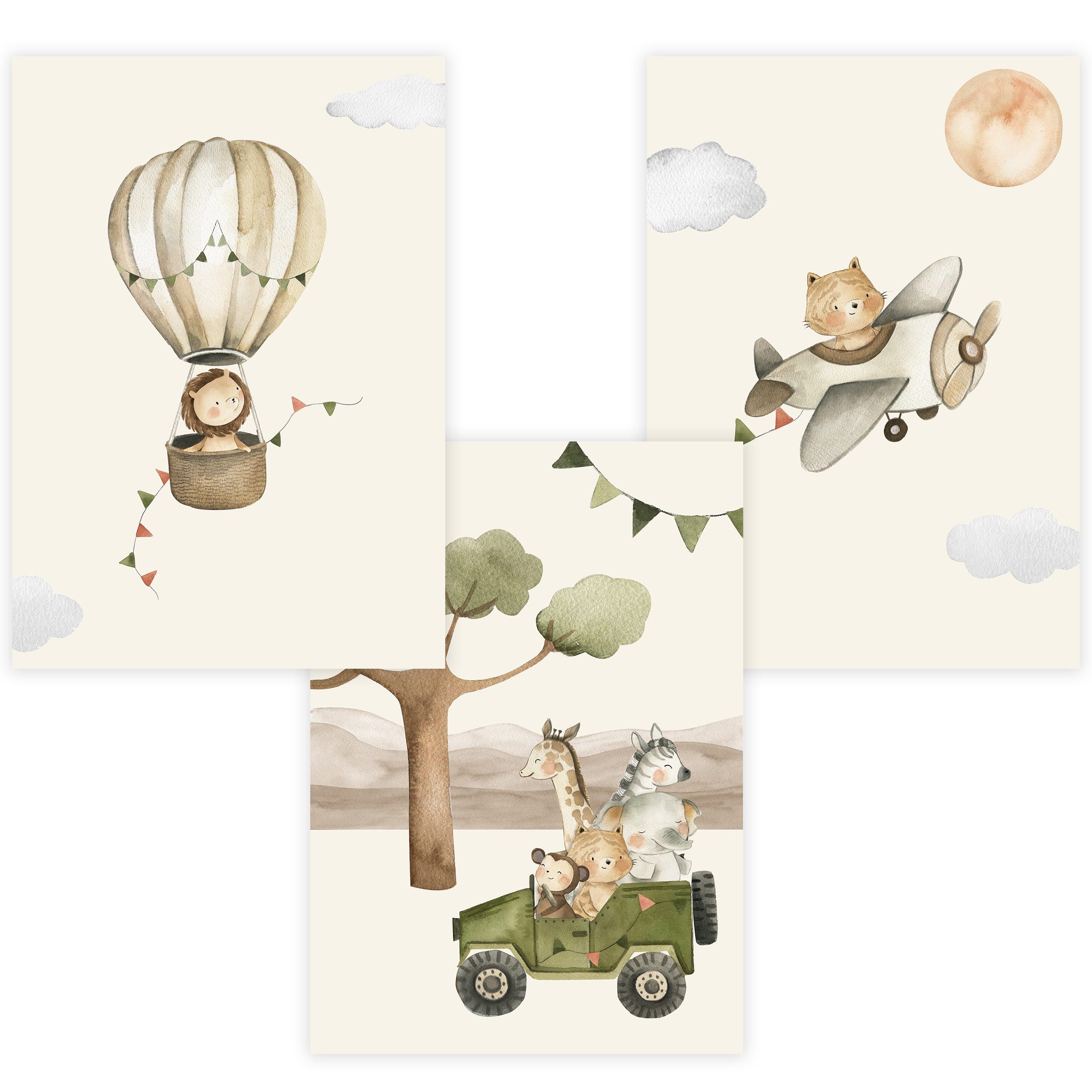 Poster Kinderzimmer Poster 3er Set Premium P722 / Safari Boho-Stil