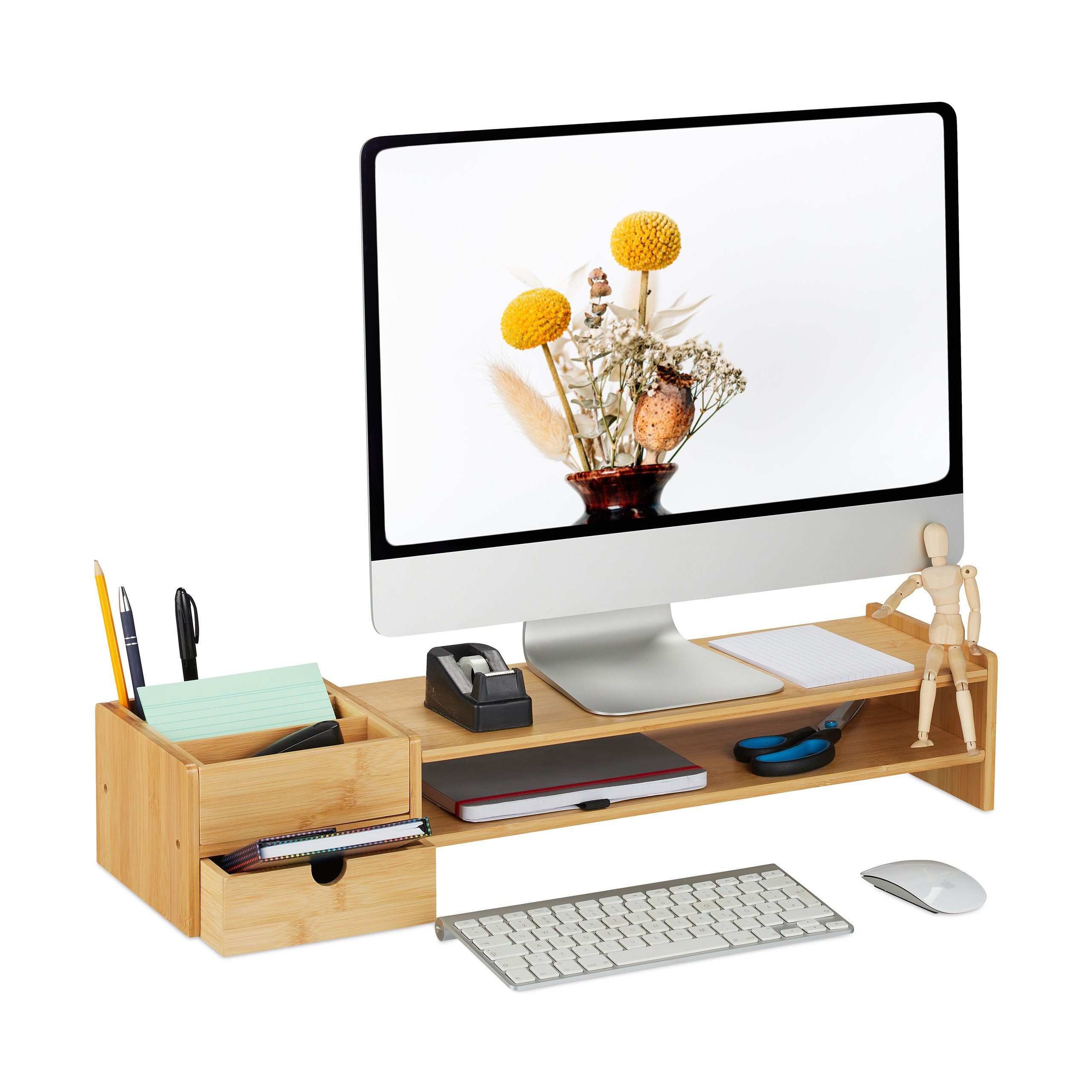 relaxdays Monitorständer aus Bambus, (1-tlg)