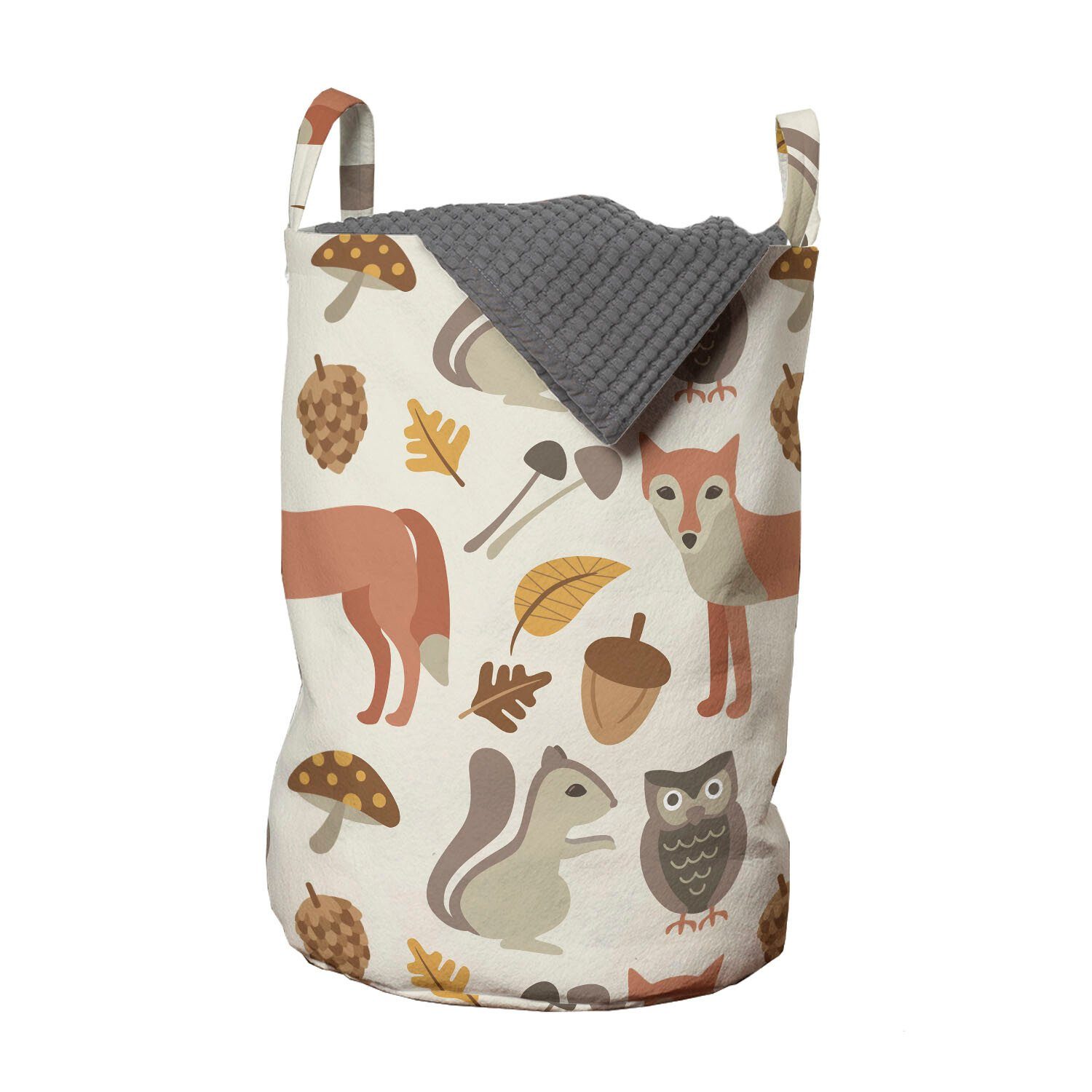 Abakuhaus Wäschesäckchen Wäschekorb mit Griffen Kordelzugverschluss für Waschsalons, Tier Autumn Forest Fox Owl Blatt