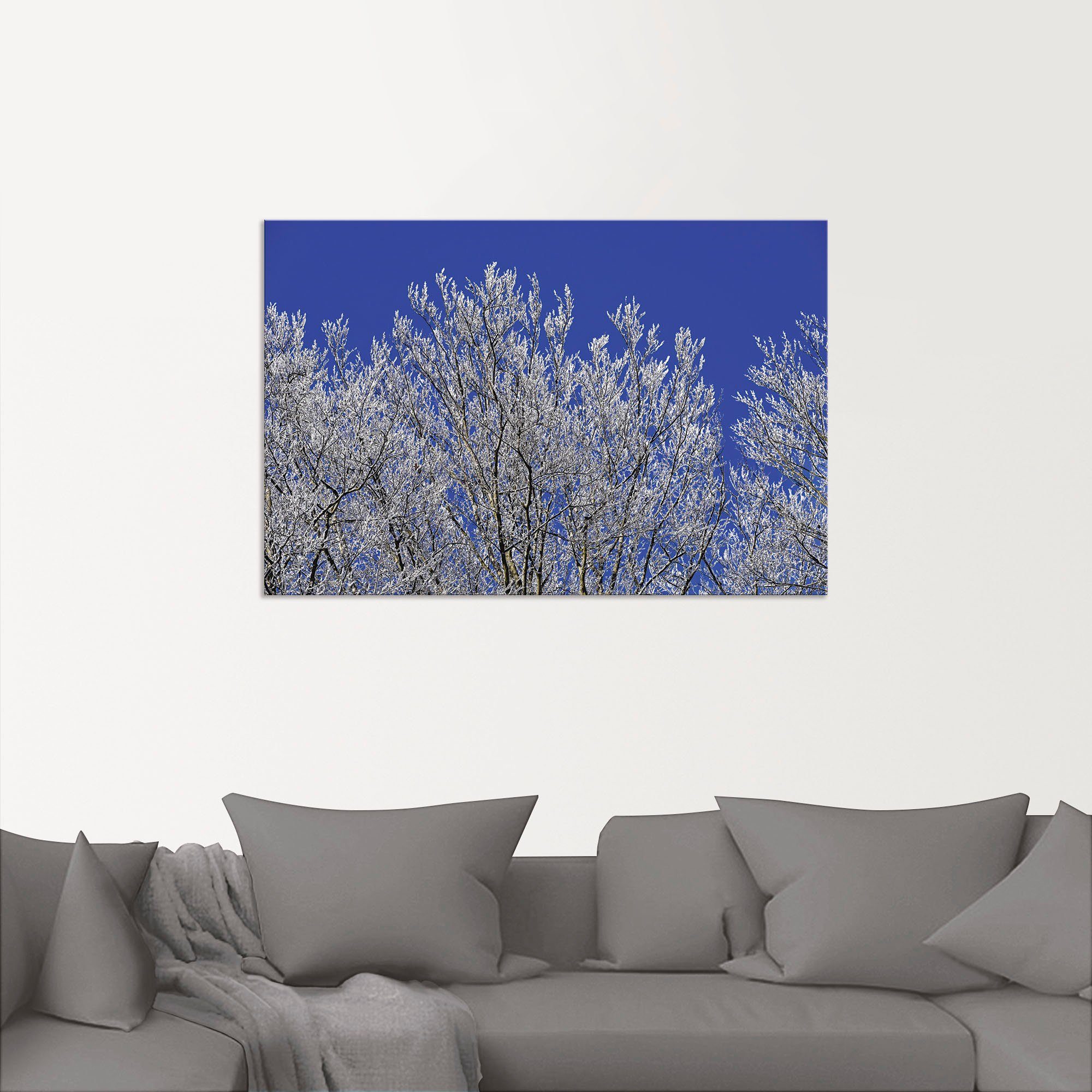 Jahreszeiten Größen Bäume, Wandaufkleber oder (1 St), Poster Alubild, in als Bilder Artland Vier Leinwandbild, versch. Wandbild Schneebedeckte