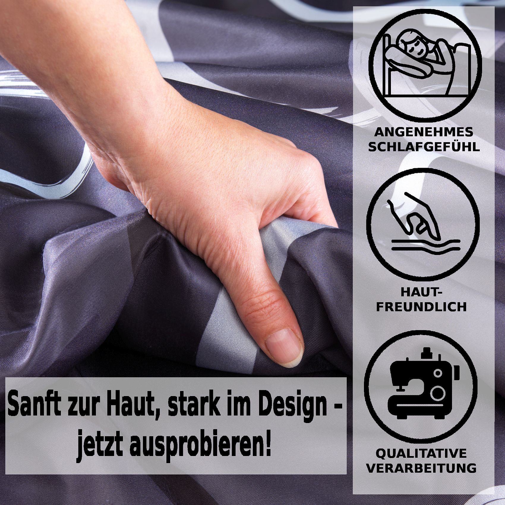 Kuscheli Bettwäsche 135x200 + 80x80 cm atmungsaktiver Bettbezug, moderne Designs, Mikrofaser, 4 teilig, Für Allergiker geeignet, pflegeleicht, angenehm weicher Stoff