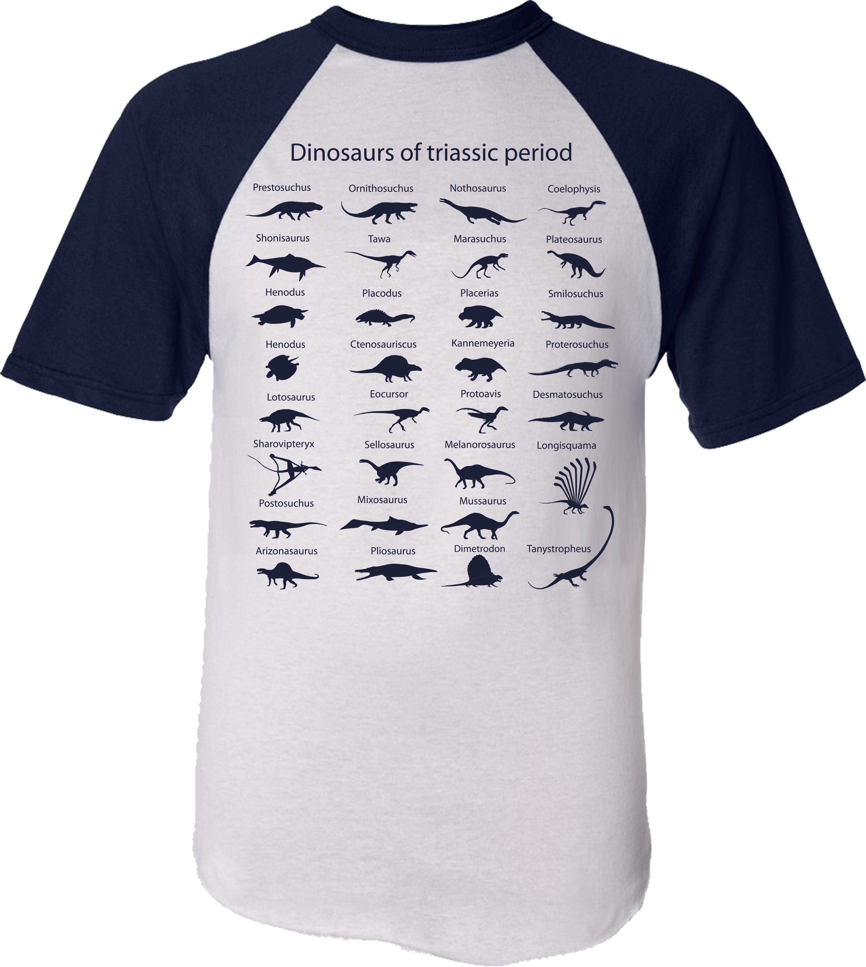T-Shirt: Baumwolle der Welt Weiß/Blau Saurier - Dino hochwertiger Baddery (Trias) Dinosaurier Siebdruck, aus Print-Shirt Kinder Dinos
