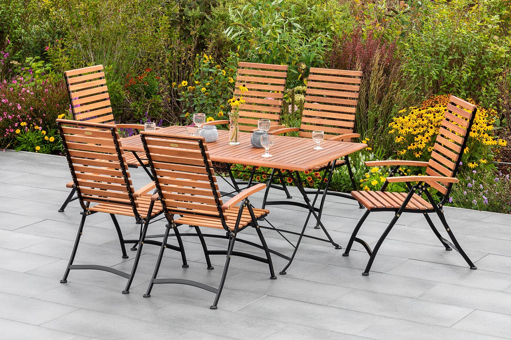 MERXX Garten-Essgruppe Schloßgarten, (7-tlg), 6 Klappsessel mit Tisch