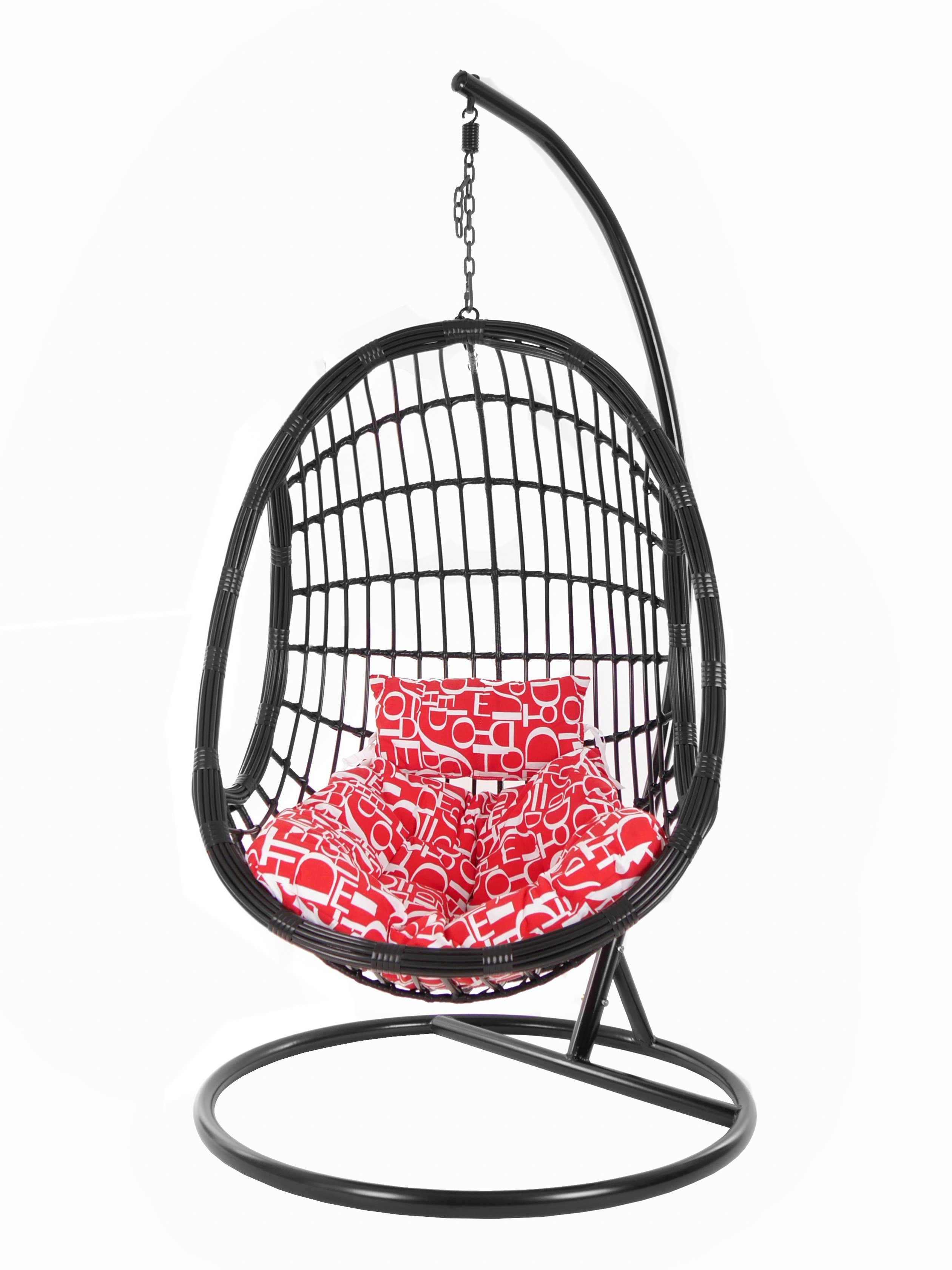(3100 PALMANOVA Design und Kissen, mit red edles Loungemöbel, Gestell Chair, KIDEO Hängesessel schwarz, buchstabenmuster Swing letter) Schwebesessel, black, Hängesessel