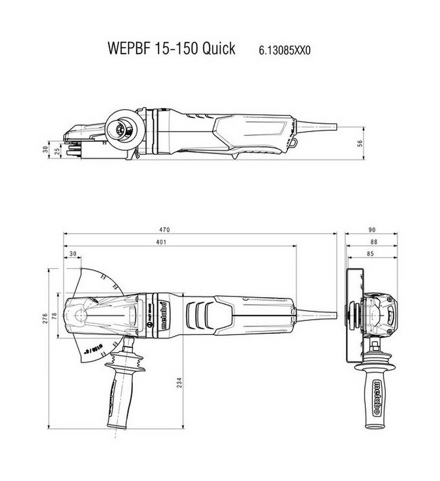 Thumbnail - metabo Winkelschleifer WEPBF 15-150 Quick, max. 9600 U/min, Flachkopf im Karton