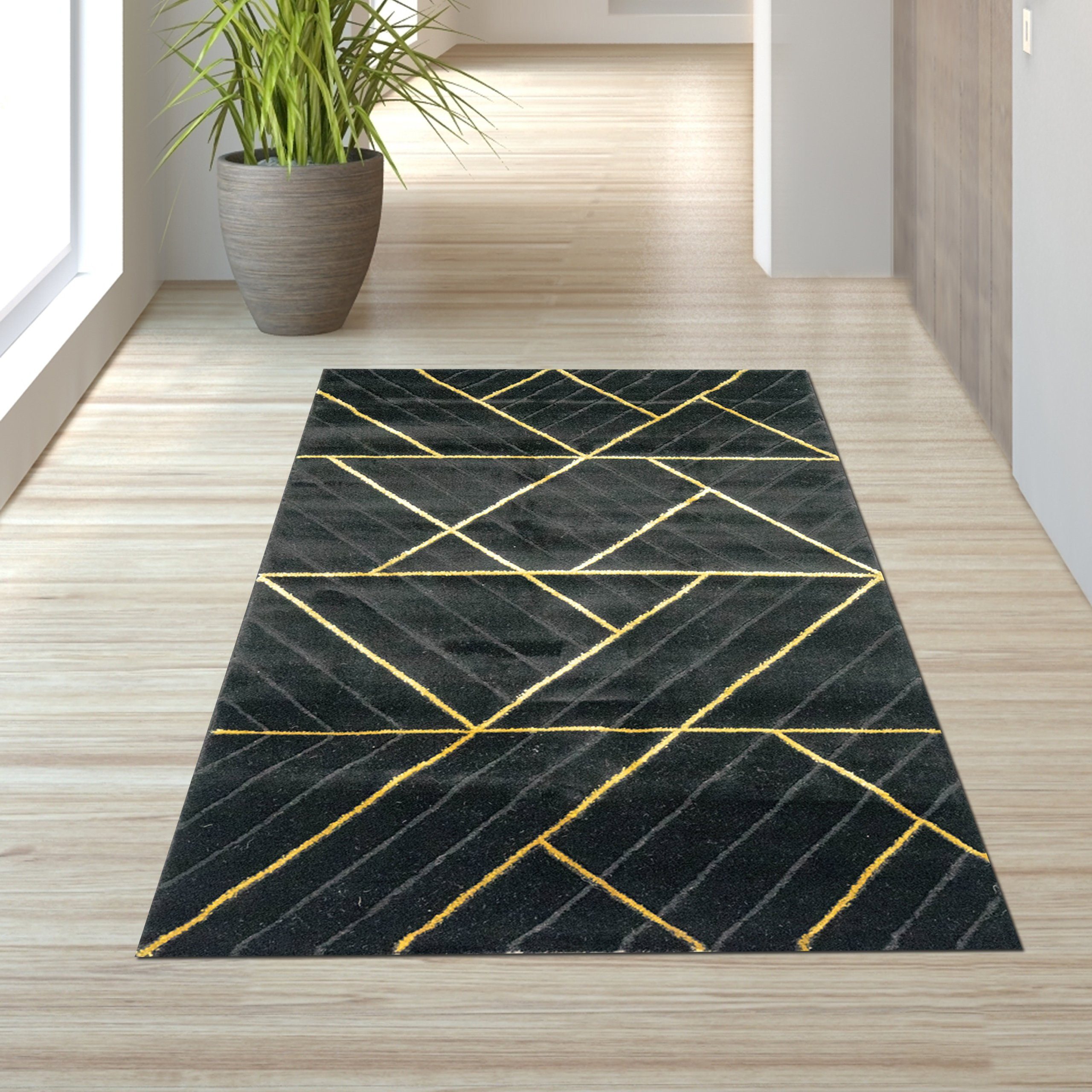 TeppichHome24 Teppich Teppich modern geometrisches Muster in schwarz gold, quadratisch