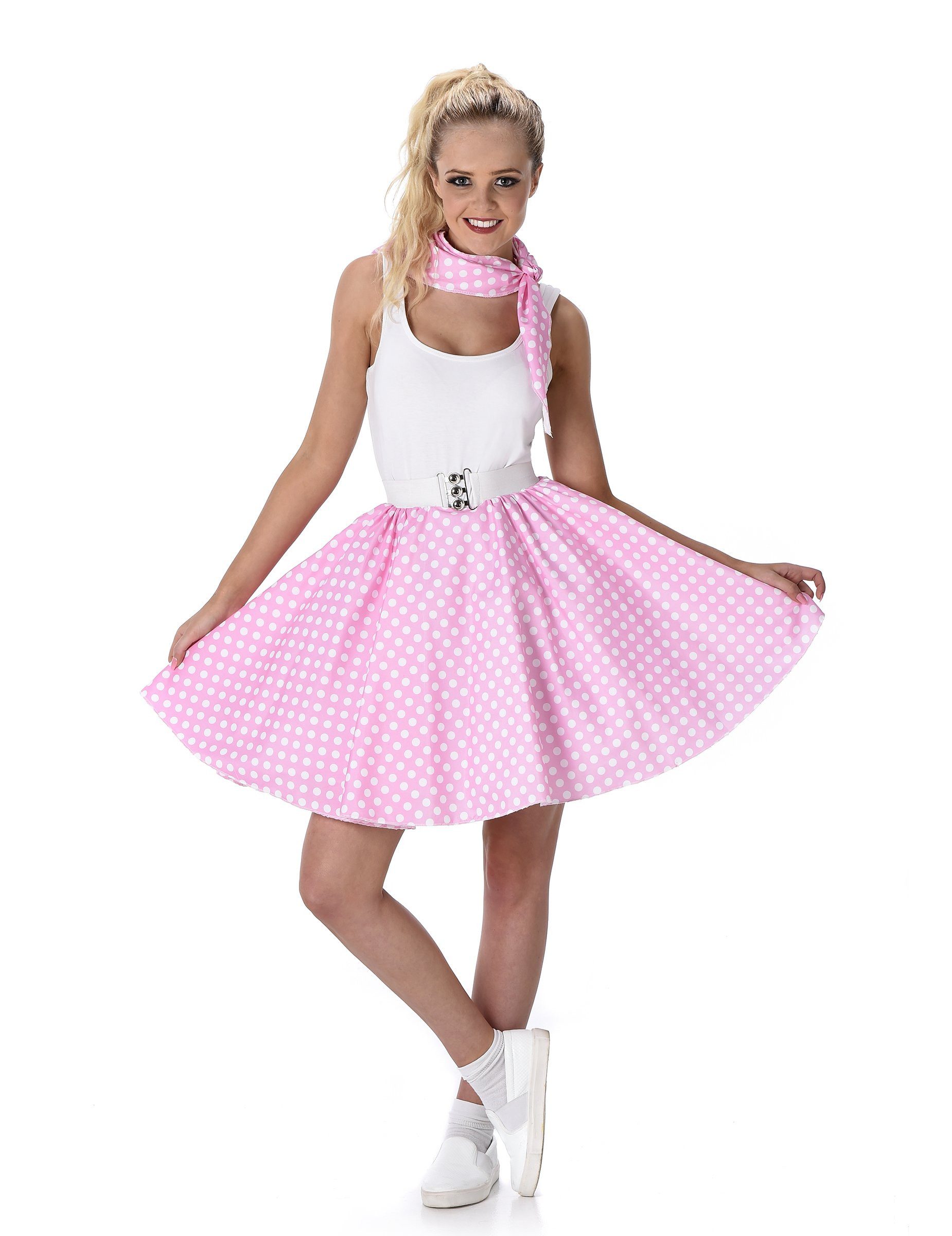 REDSUN Kostüm 50er-Jahre Rockabilly Petticoat-Rock mit Halstuch rosa-weiss