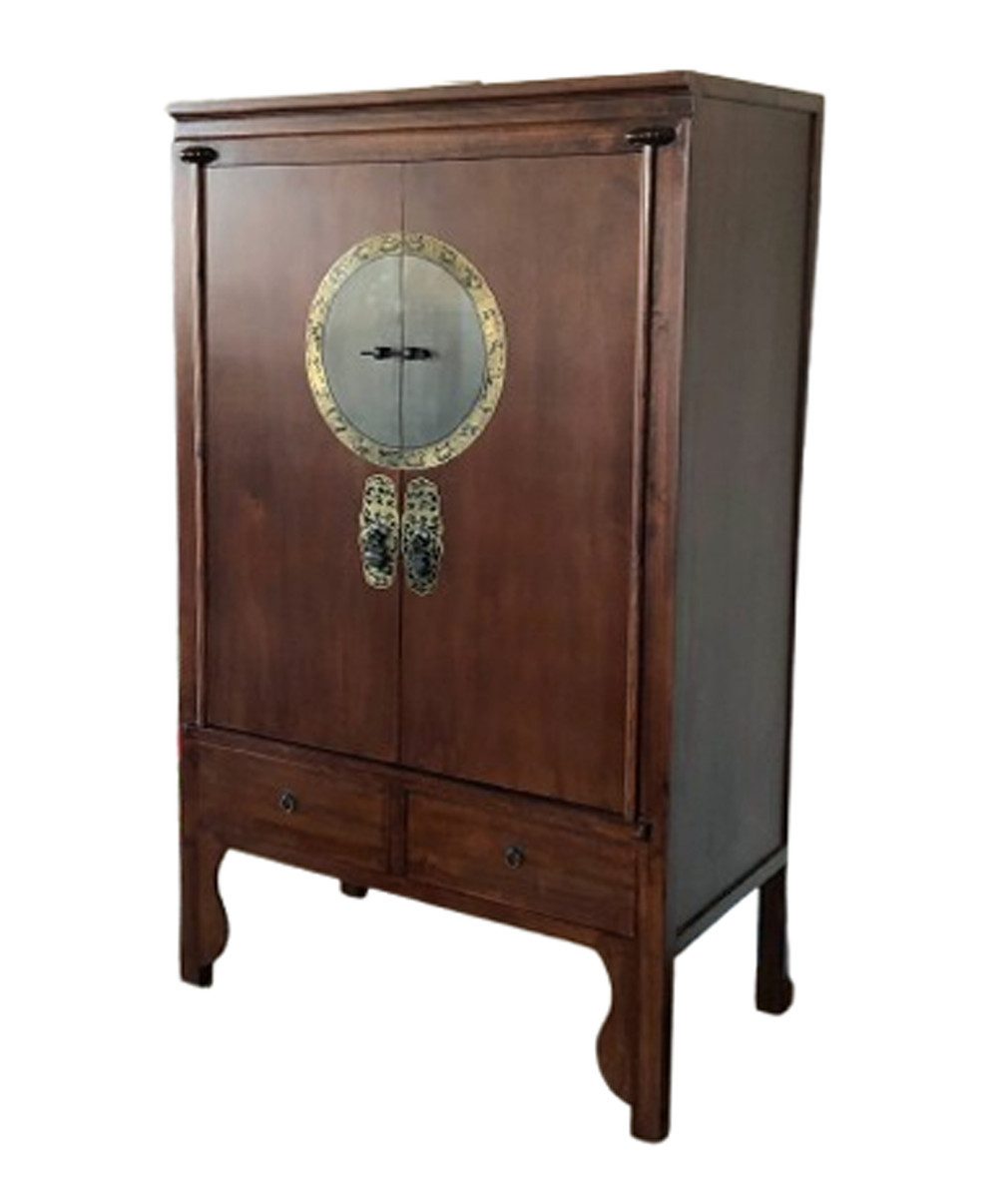 OPIUM OUTLET Kleiderschrank Asia Hochzeitsschrank Schrank Kommode Hochkommode (Breite 105 cm, Höhe 175 cm, Tiefe 55 cm, Möbel kastanien-braun komplett montiert) chinesisch asiatisch orientalisch Vintage-Stil