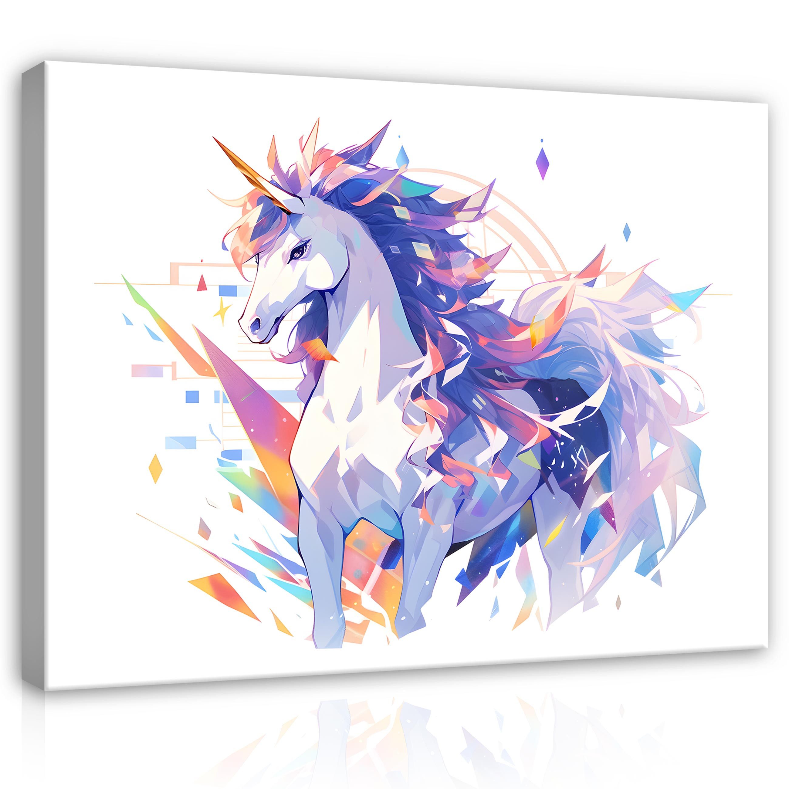 Wallarena Leinwandbild Kinderzimmer Mädchen Pferde Einhorn XXL Wandbilder Bilder Modern, Kinder - Pferd (groß Bilder Wohnzimmer Schlafzimmer Einteilig, 1 St), Bilder Klein Wohnzimmer Schlafzimmer Küche Wandbild Wand Deko 40x30
