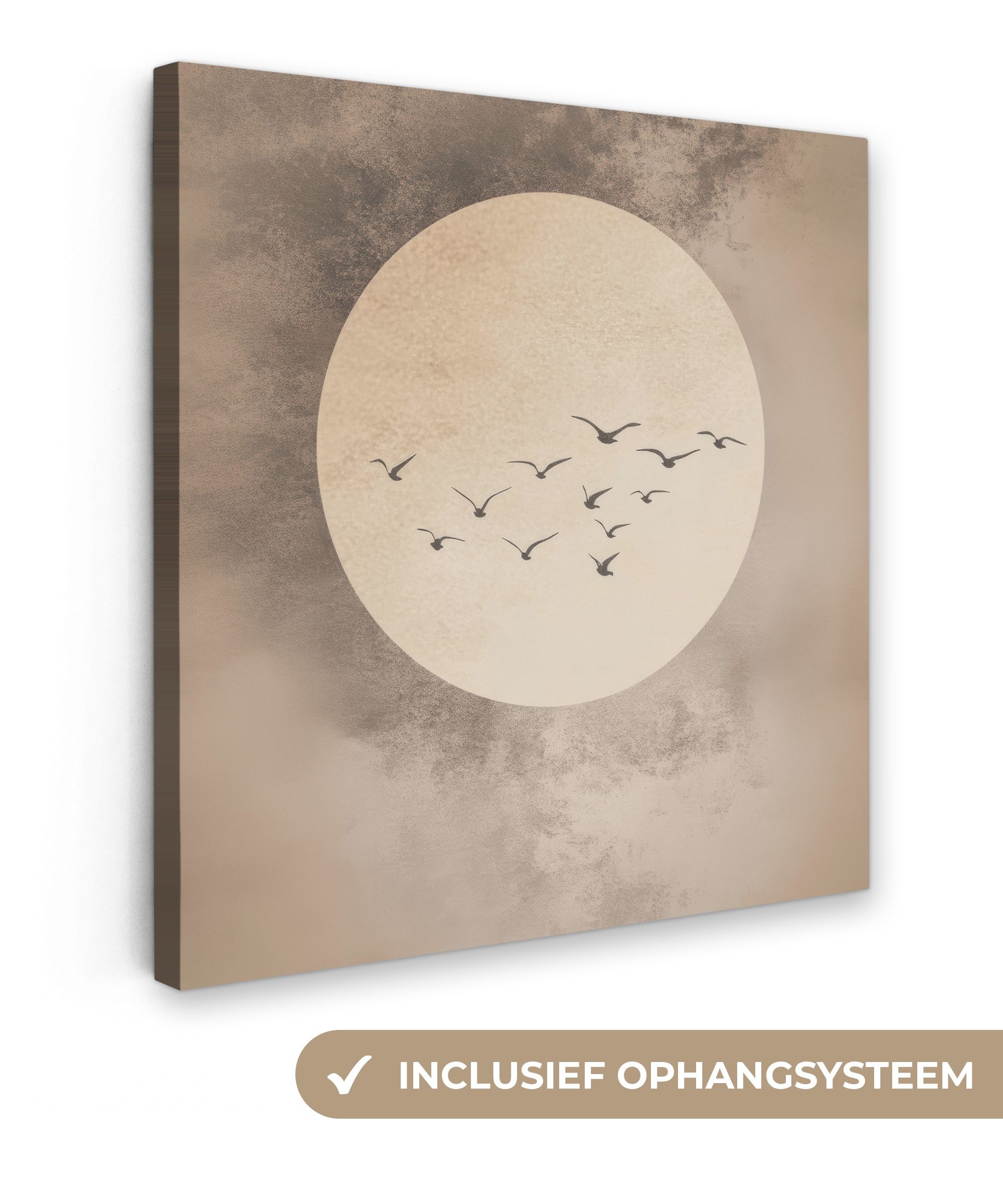 OneMillionCanvasses® Leinwandbild Vogel - Beige - Japanisch, Fotodruck (1 St), Wandbild, Deko Schlafzimmer Wohnzimmer Flur 20x20 cm