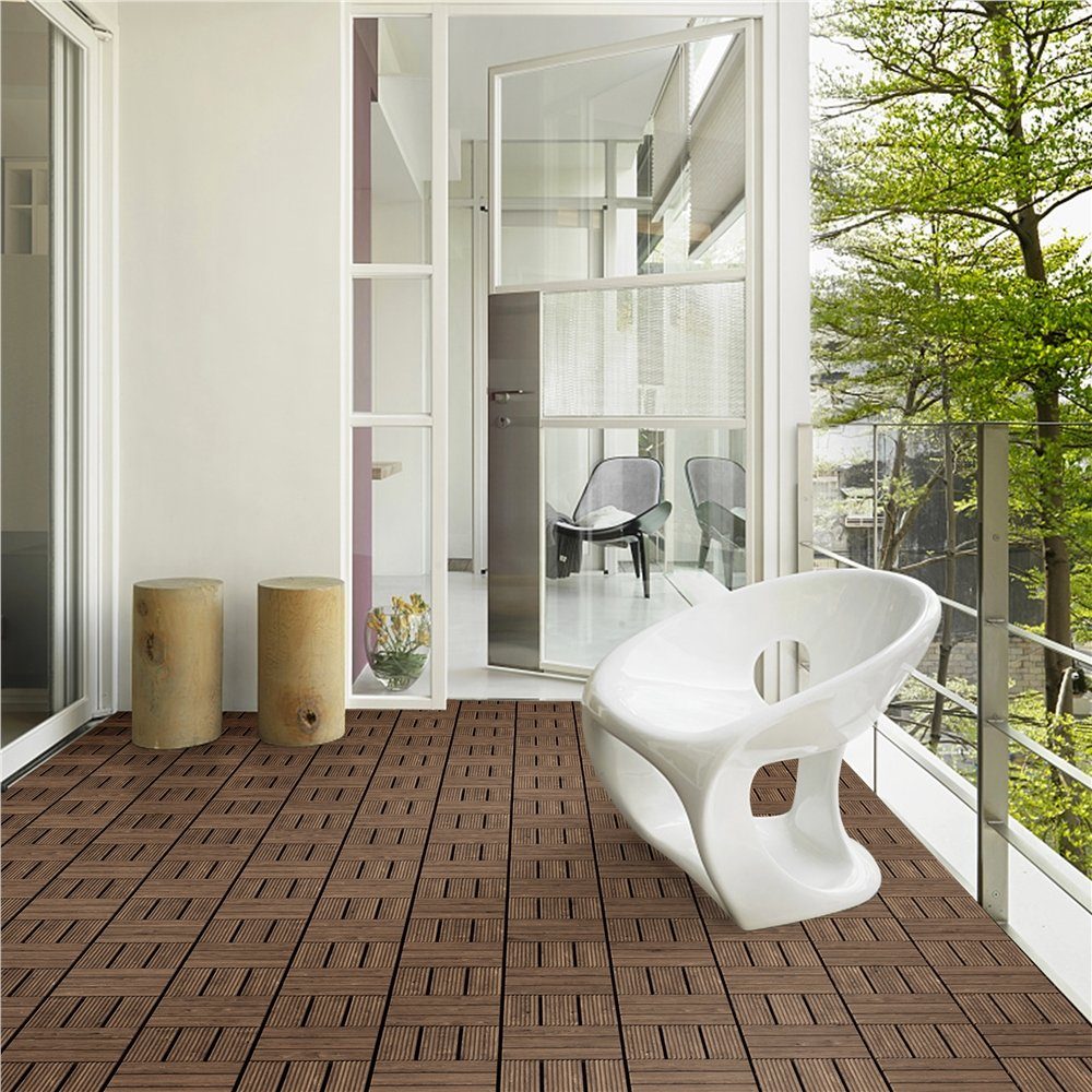 Yaheetech Holzfliesen 27 Stück pro Set (2,5 qm) aus Tannenholz, Terrassenfliesen Bodenfliesen mit Klicksystem