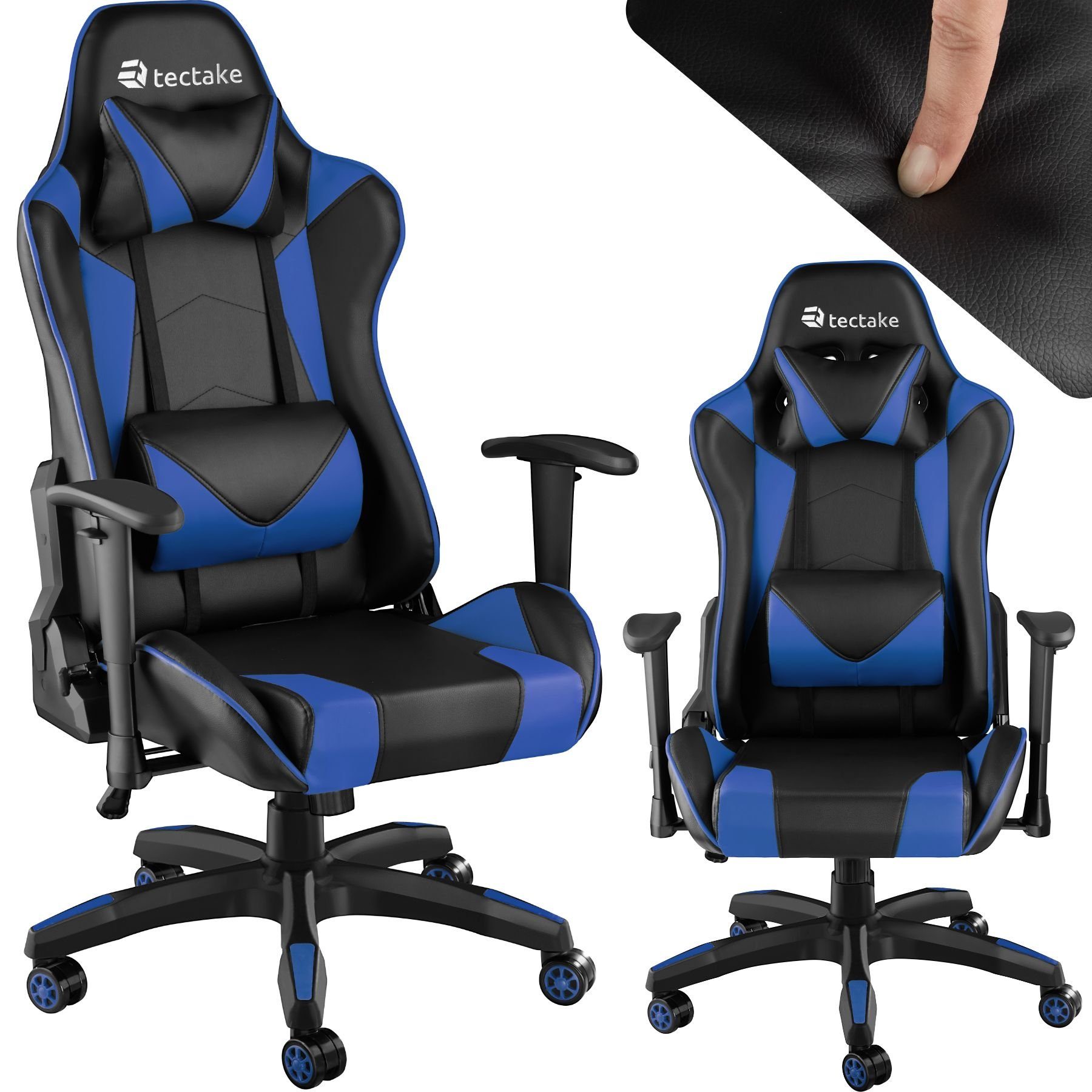 tectake Gaming-Stuhl Twink (1er, 1 St), Kopf- und Lendenkissen schwarz/blau