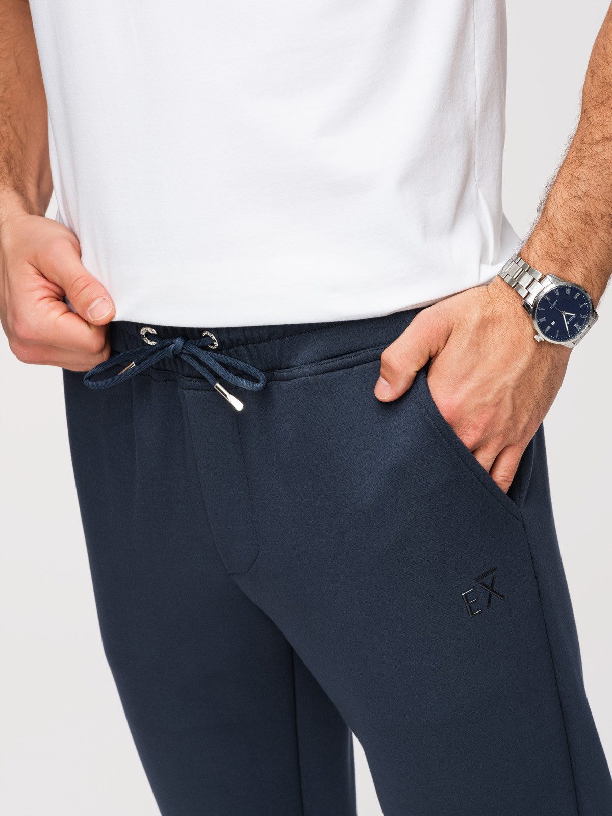 OMBRE Sweathose Herren Sweathose Regular Fit Jersey Dunkelblau L (kein Set, 1-tlg) Brandmarken-Details