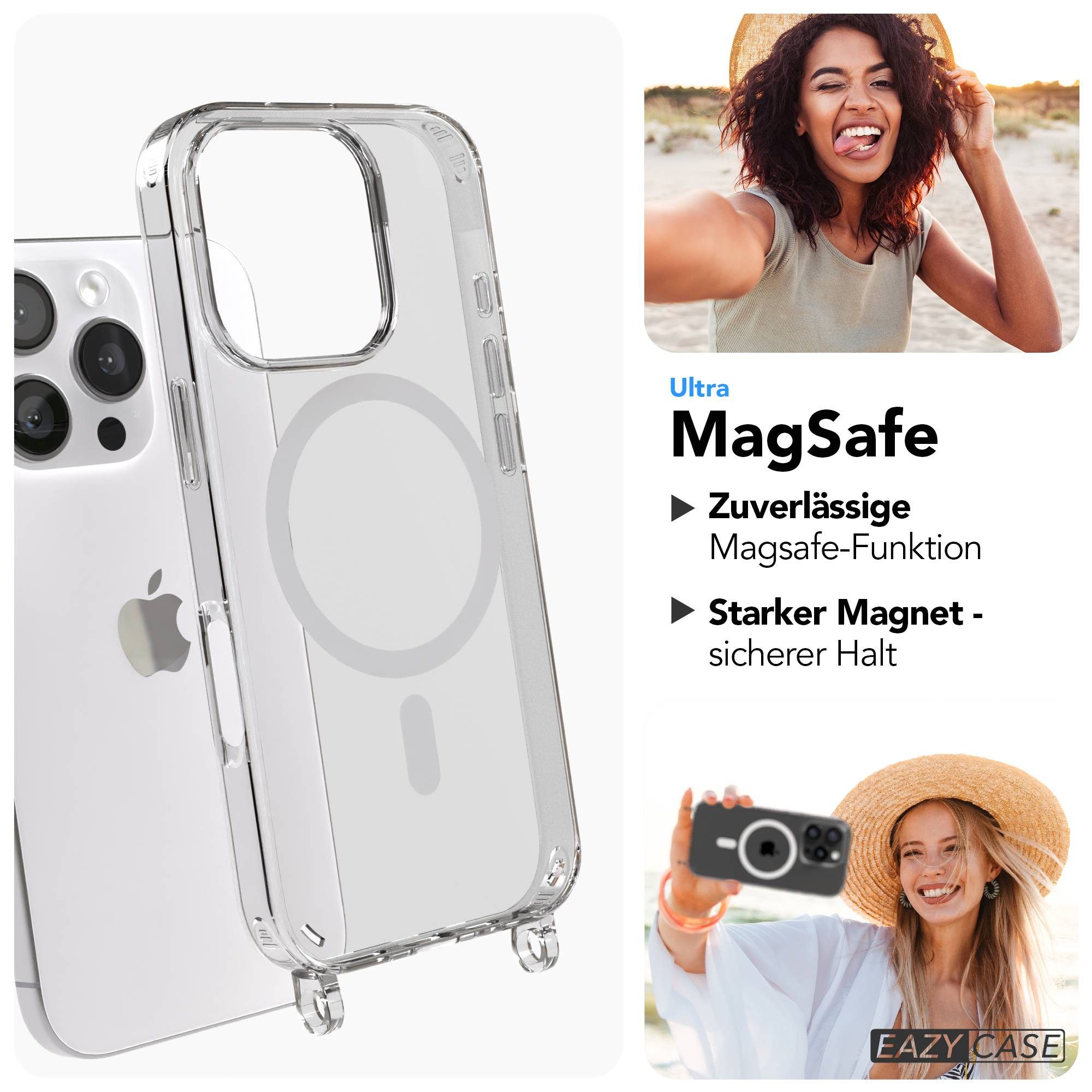 EAZY CASE Handykette Umhängeband MagSafe Hülle für Apple iPhone 16 Pro 6,3 Zoll, Handyhülle mit Kordel MagSafe Handyband Camouflage zum Umhängen