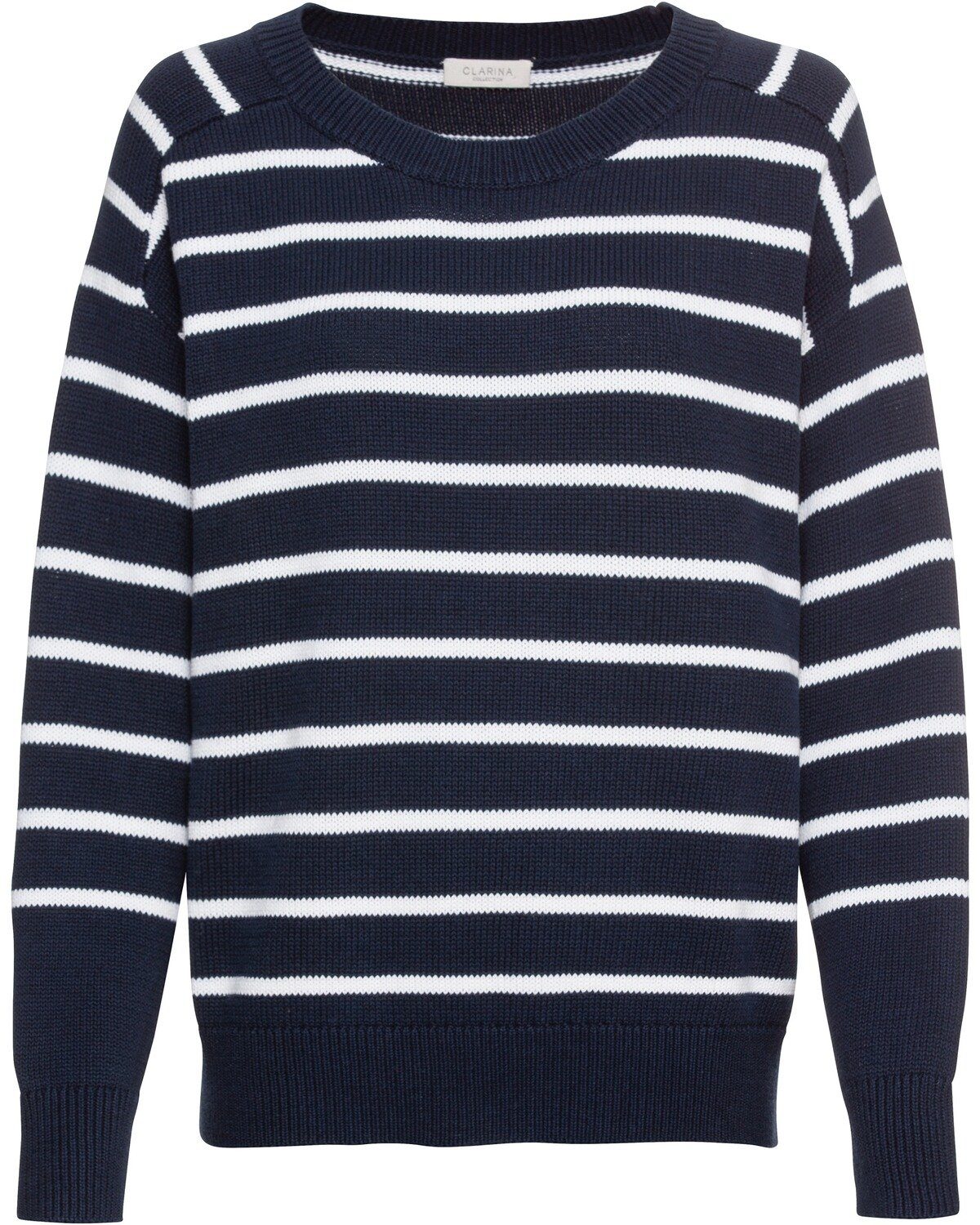 Clarina Strickpullover Rundhals-Pullover Marine gestreift