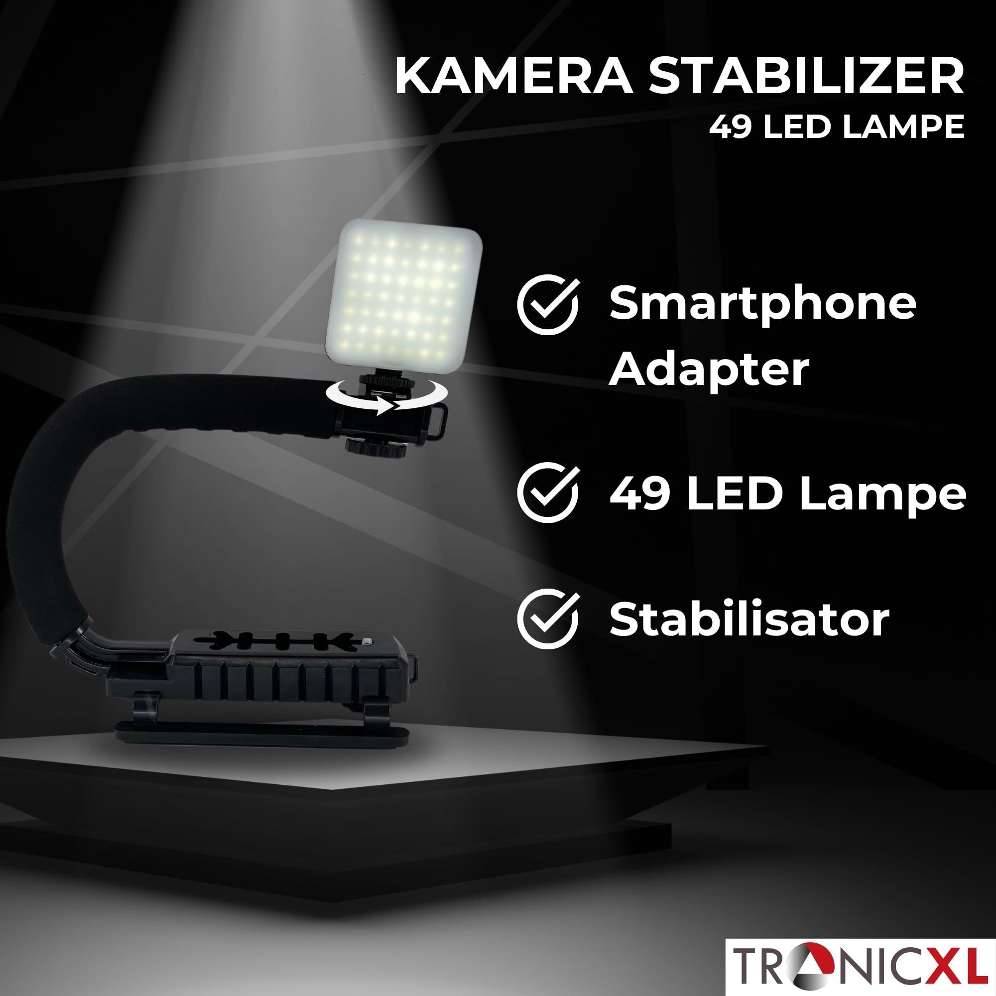 TronicXL Kamerahalterung Kamera Video Action Handgriff Stabilisator mit LED Videolampe Griff – Bild 2 von 5