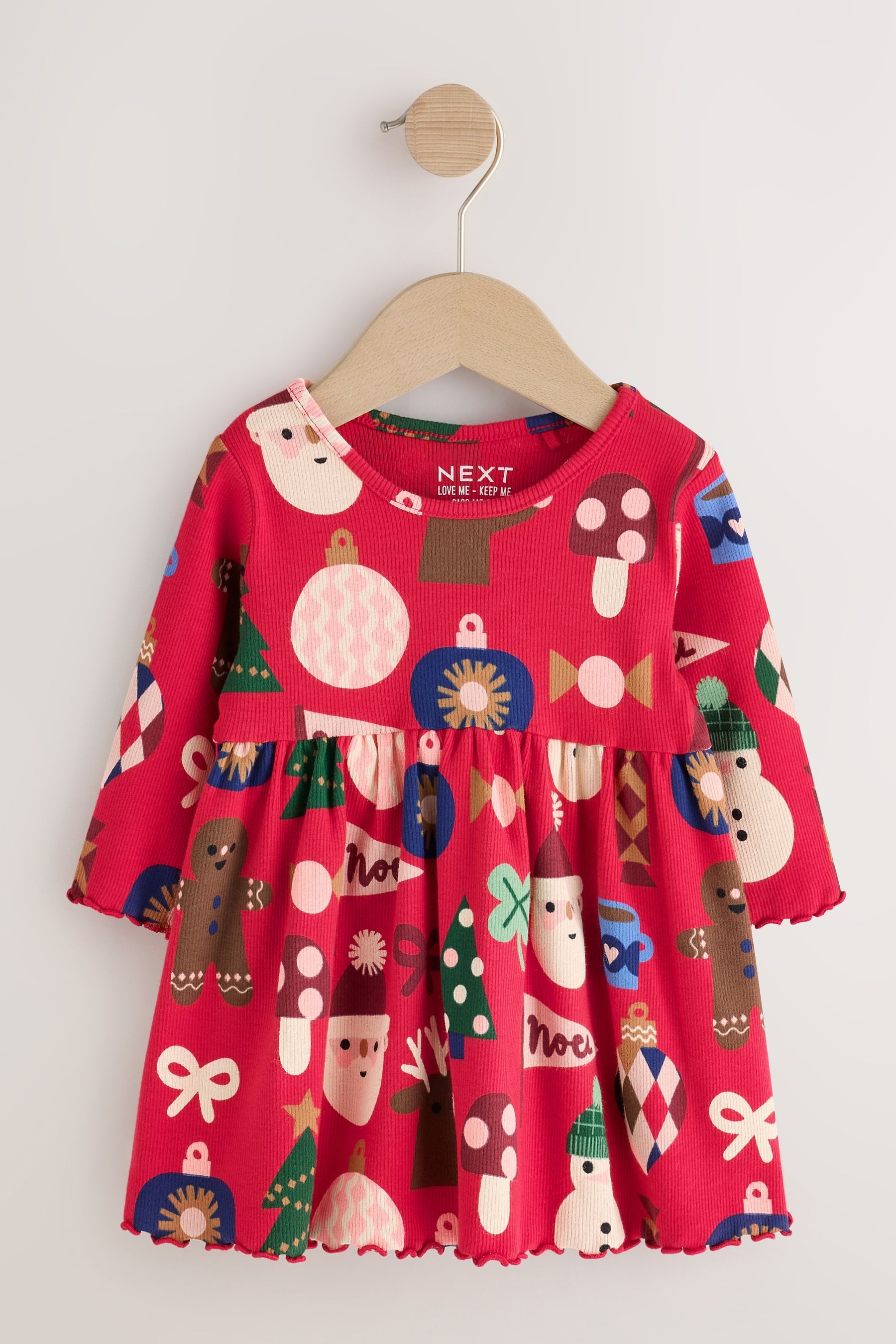 Next Jerseykleid Langärmeliges, geripptes Weihnachtskleid (1-tlg)