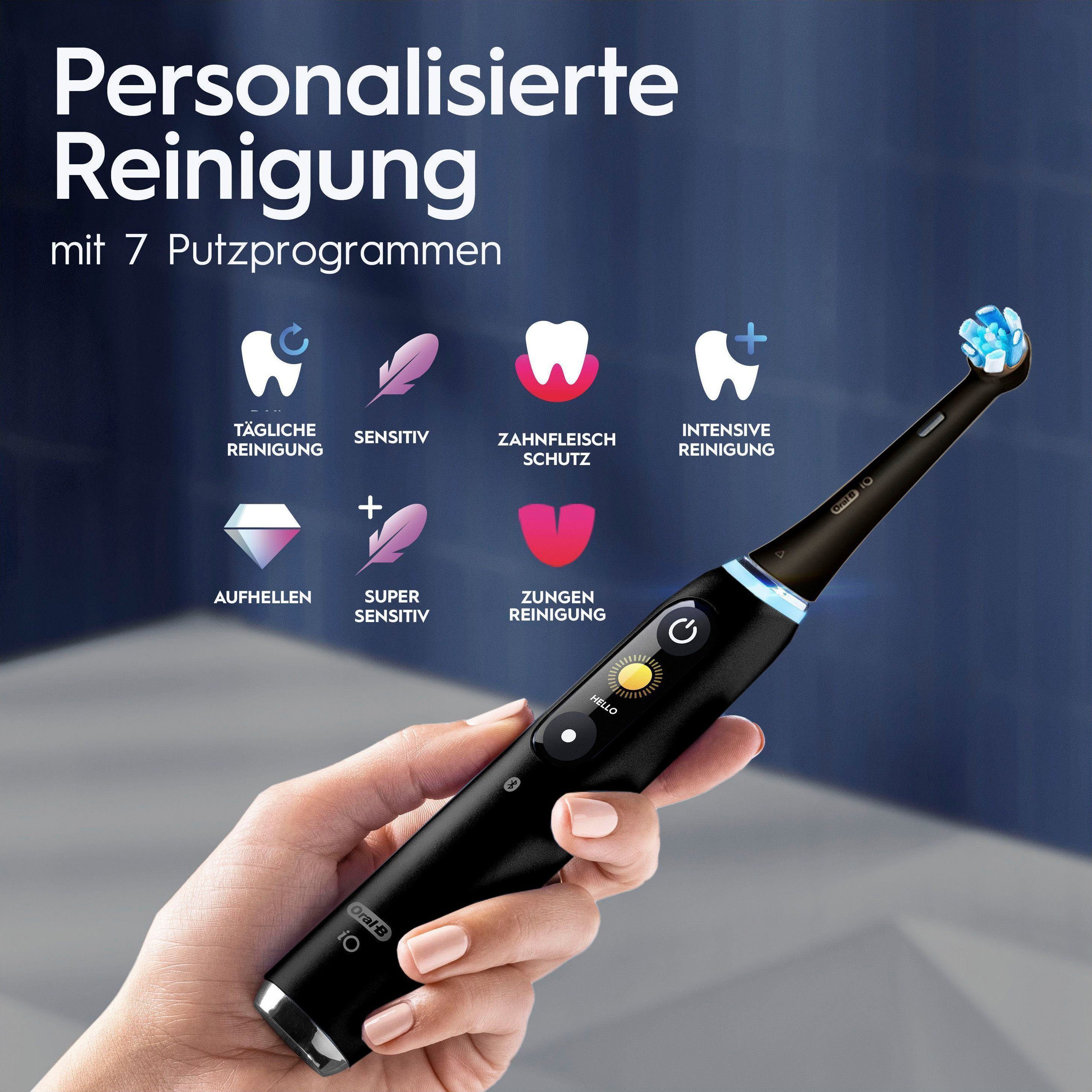 Oral-B Elektrische Zahnbürste iO black St., Putzmodi, & Farbdisplay Magnet-Technologie, 2 9, Lade-Reiseetui 7 onyx Aufsteckbürsten: mit