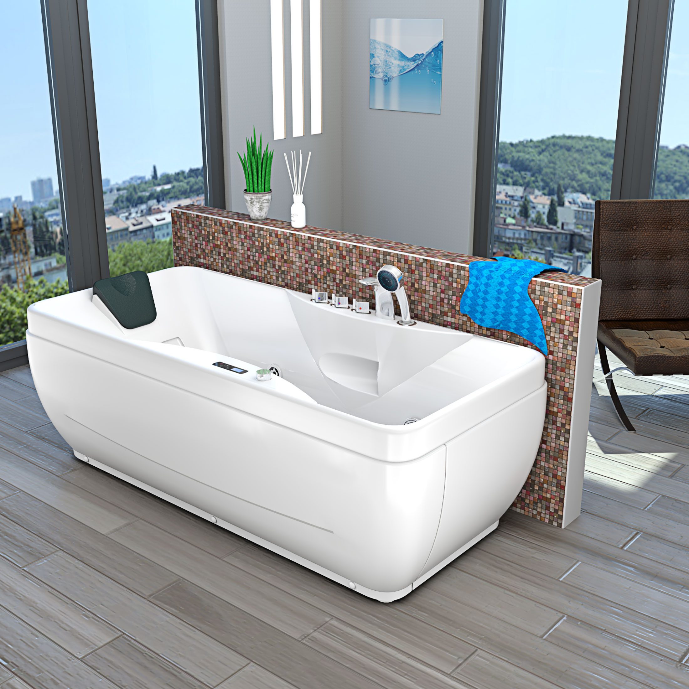 AcquaVapore Whirlpool-Badewanne Whirlpool Pool Badewanne Wanne W49H-PL 170x80cm, (1-tlg), mit Ablaufgarnitur
