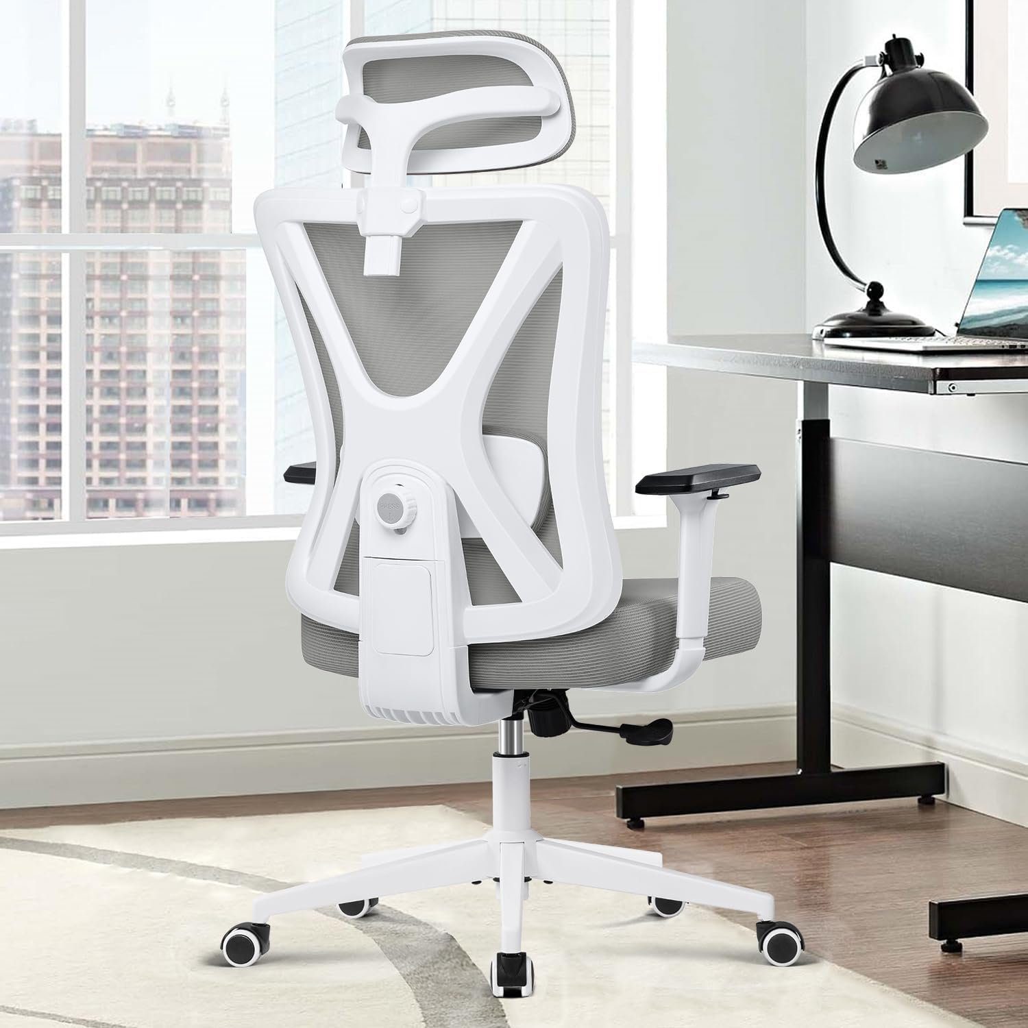 Sitz), mit verstellbarem Schreibtischstuhl mit (Bürostuhl Schreibtischstuhl Ergonomischer ergonomisch: Kopfstütze Bürostuhl Bürostuhl Verstellbarer KERDOM