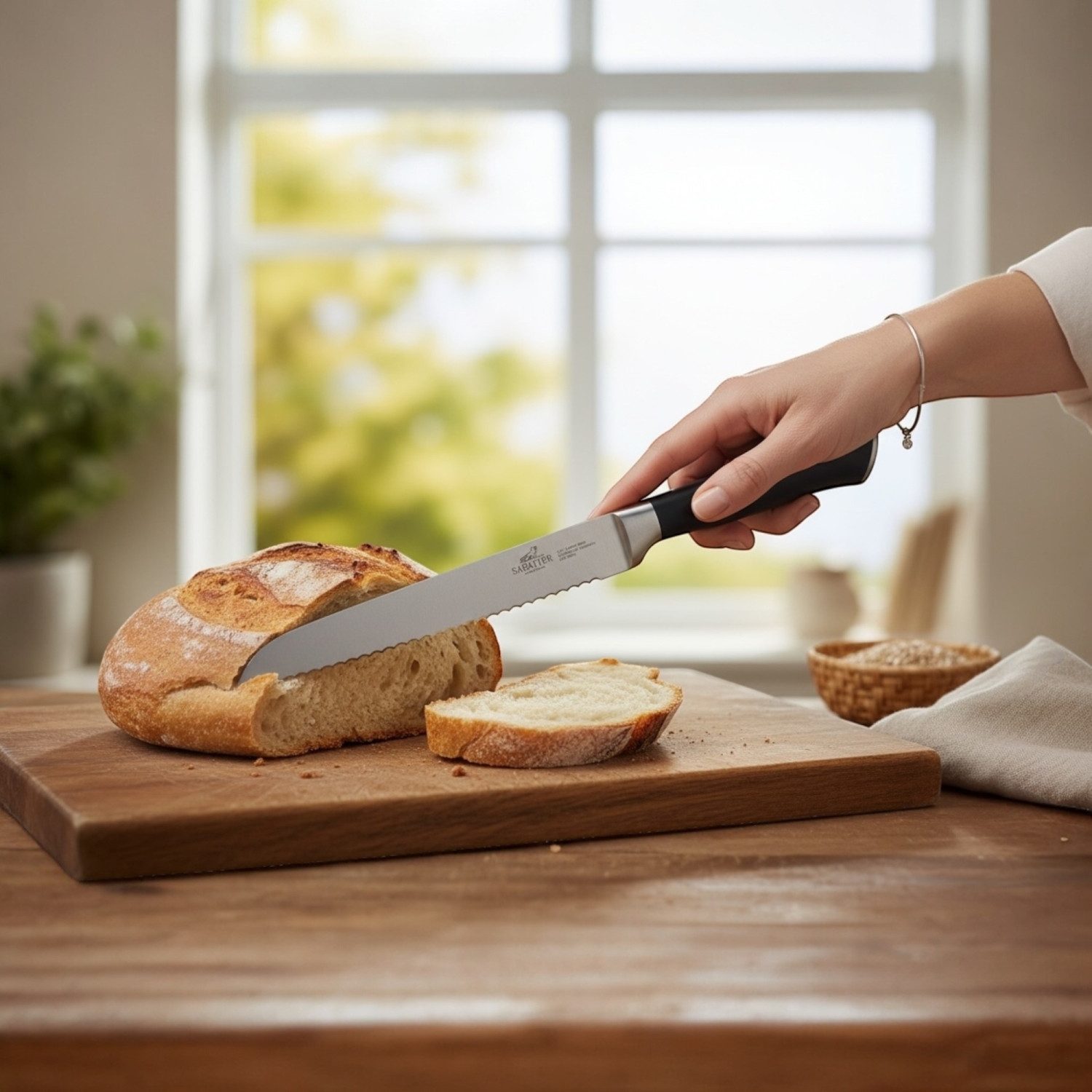 SABATIER International Brotmesser Couteau A Pain - Brotmesser mit Wellenschliff - Klingenlänge: 20 cm, Deutscher Edelstahl langlebig ergonomisch geformt