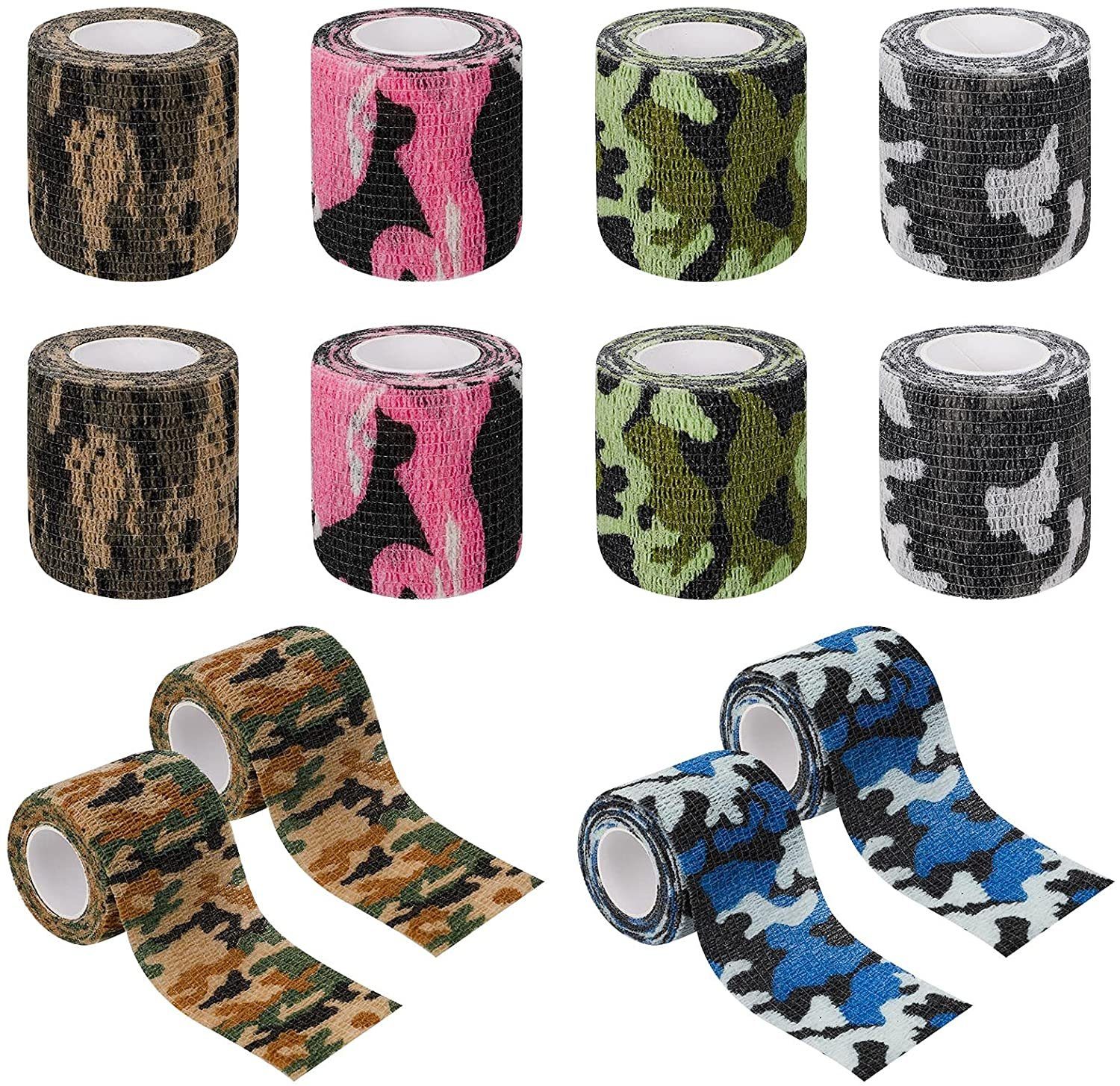 COOL-i ® Bandage 12 Rollen Camouflage Selbstklebender Bandage, Finger Handgelenk,Knie,Knöchel Verstauchungen &Schwellungen 5cm*4,5m