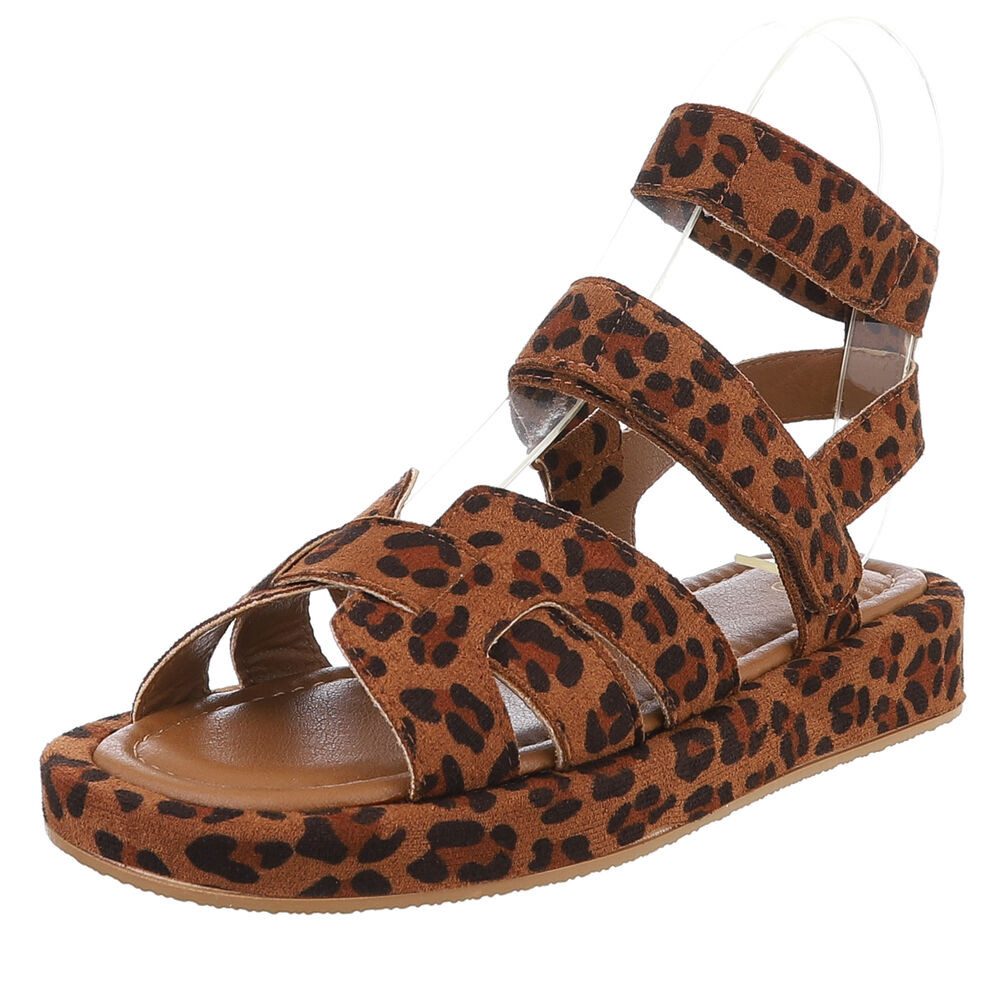 Ital-Design Bequeme Damen-Sandalen mit breiten Riemen für den Sommer Riemchensandalette (89372454) Keilabsatz/Wedge Riemchensandalen in Braun