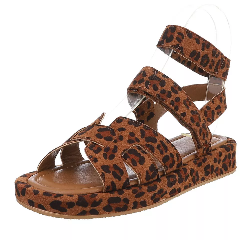 Ital-Design Bequeme Damen-Sandalen mit breiten Riemen für den Sommer Riemchensandalette (89372454) Keilabsatz/Wedge Riemchensandalen in Braun