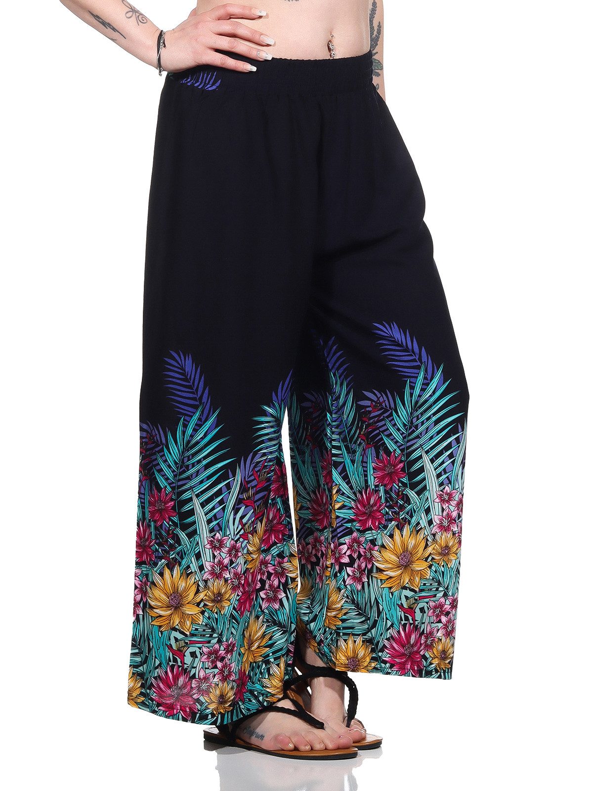Aurela Damenmode Culotte Sommerhose leichte Marlene Hose für Damen luftige Culotte luftig & leichte Baumwollmischung, Stretchbund