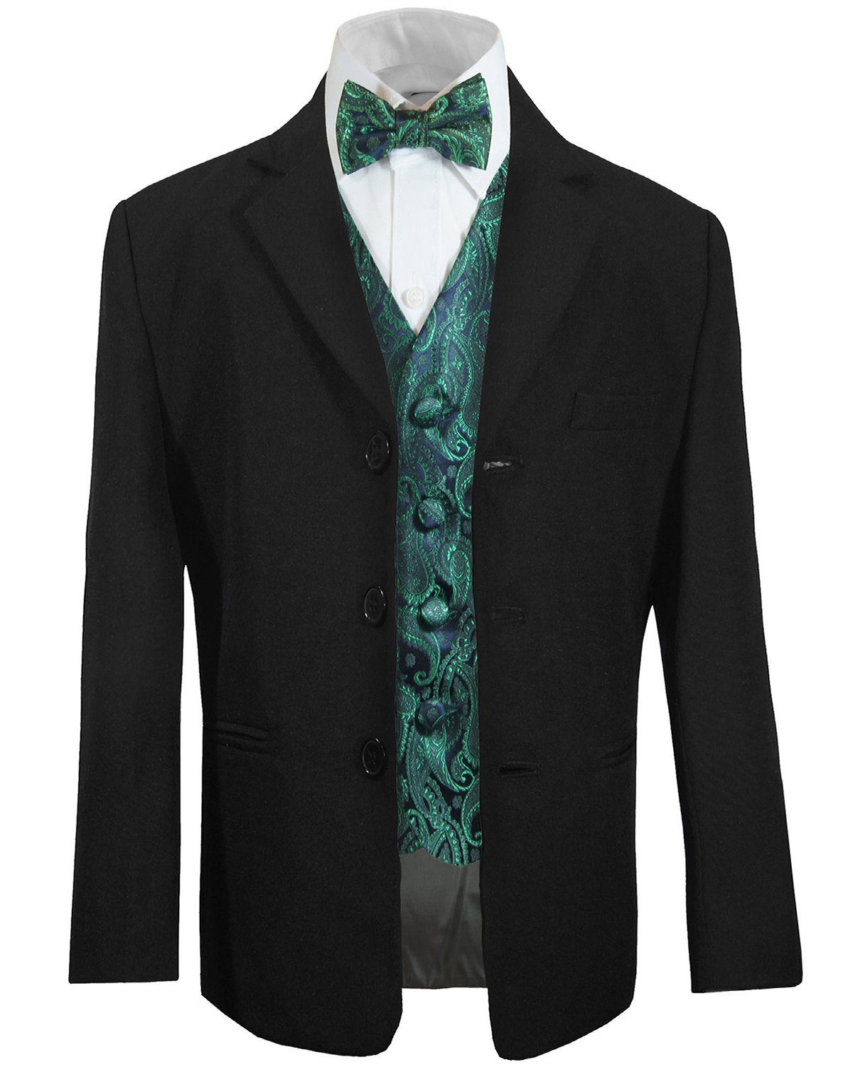 Paul Malone Kinderanzug 5-teilig Festlicher Jungsanzug schwarz Kommunionanzug - Kommunion Konfirmation (Set, 5-tlg., mit Sakko, Hose, Hemd, Weste und Fliege) grün, KA20KV14-Fliege, 86/92 (1 Jahr)