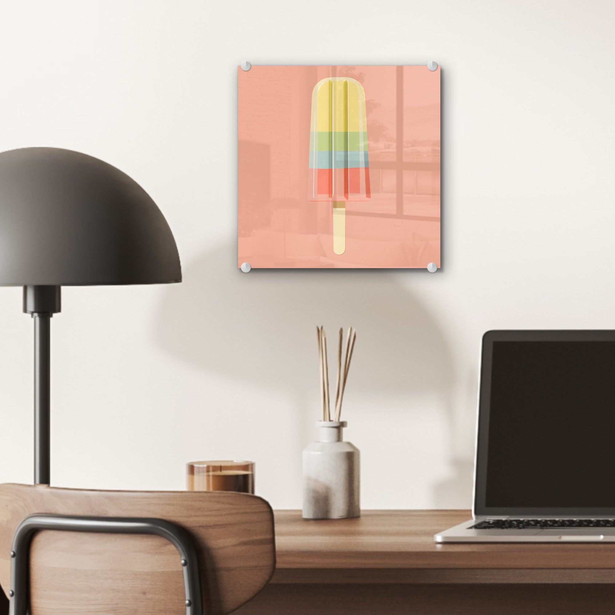 MuchoWow Acrylglasbild Wassereis - Pastelltöne - Minimalistisch, Inkl. Aufhängung, Bilder auf Glas Wandbild, Wanddeko Wohnzimmer Badezimmer, 20x20 cm