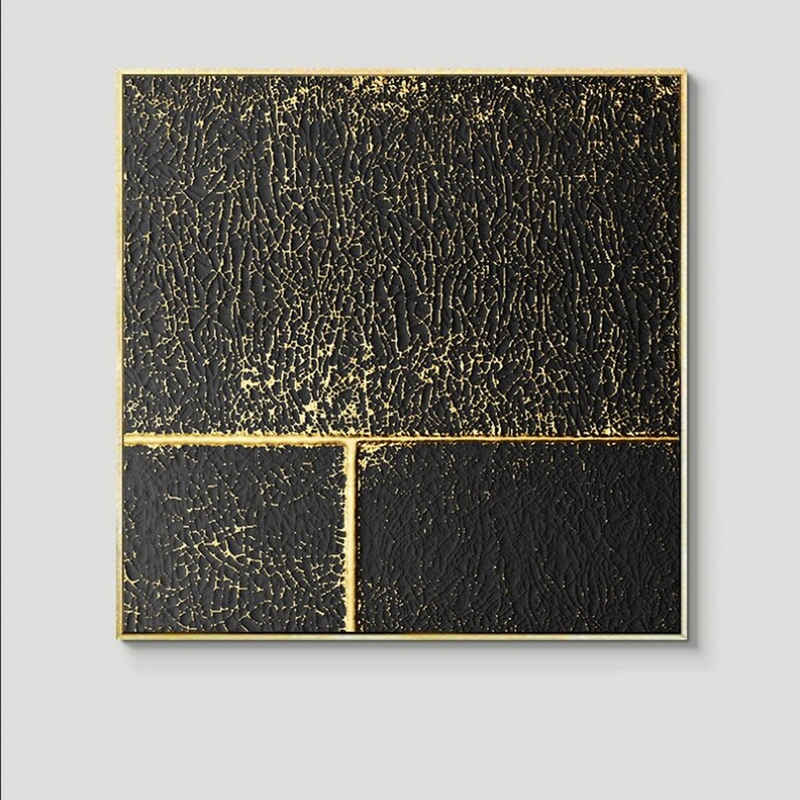 TPFLiving Kunstdruck (OHNE RAHMEN) Poster - Leinwand - Wandbild, Nordic Art - Abstrakte Quadrate - Bilder Wohnzimmer - (15 Motive in 4 verschiedenen Größen zur Auswahl), Farben: Schwarz und Gold - Größe: 60x60cm