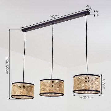 hofstein Pendelleuchte »Graticciara« Hängeleuchte aus Metall/Rattan/Stoff, Schwarz/Natur, ohne Leuchtmittel, Pendellampe mit Schirmen (25, 5cm) in Gitter-Optik, E27