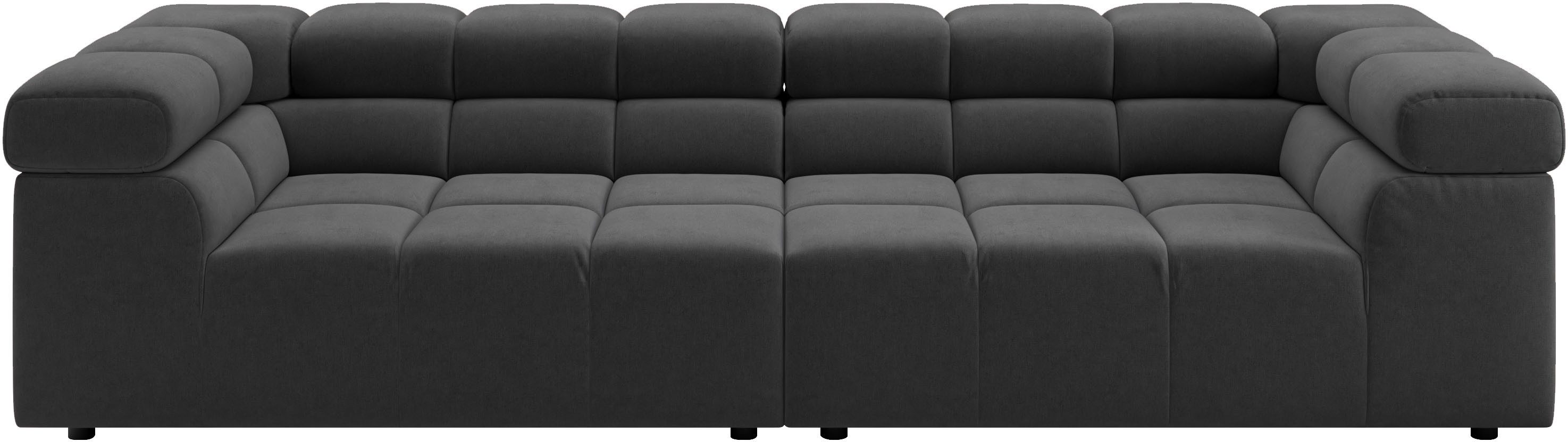 Home affaire Big-Sofa Ancona modern, elegant, bequem, viel Platz, B/T/H: 290/110/70 cm, auffällige Steppung, inkl. 2 Zierkissen und verstellbaren Kopfstützen