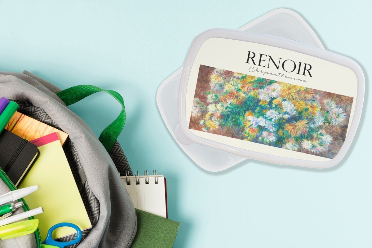 Kinder (2-tlg), und - Gemälde Lunchbox - Kunststoff, Erwachsene, Mädchen Jungs Brotbox und für Renoir weiß Blumenstrauß, Brotdose, MuchoWow für