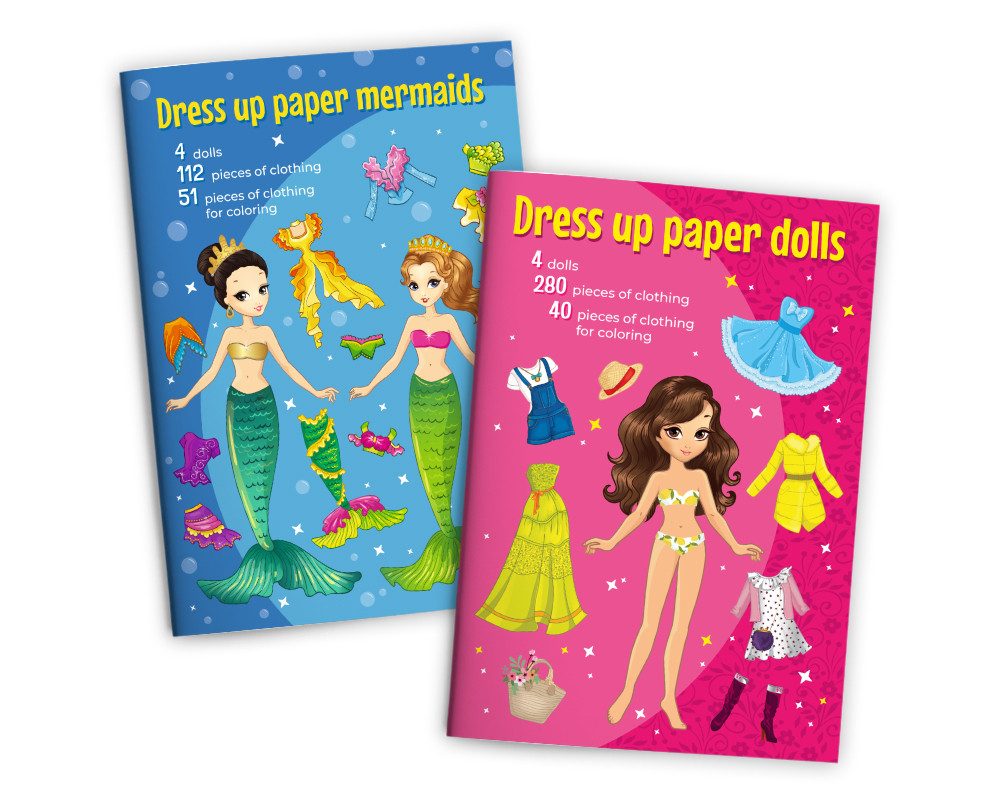 JUNAPACK Anziehpuppe Anziehpuppen zum Ausschneiden Papier Spielbuch mit Kleidungsstücken (2-tlg), Anziehpuppen aus Papier zum Ausschneiden