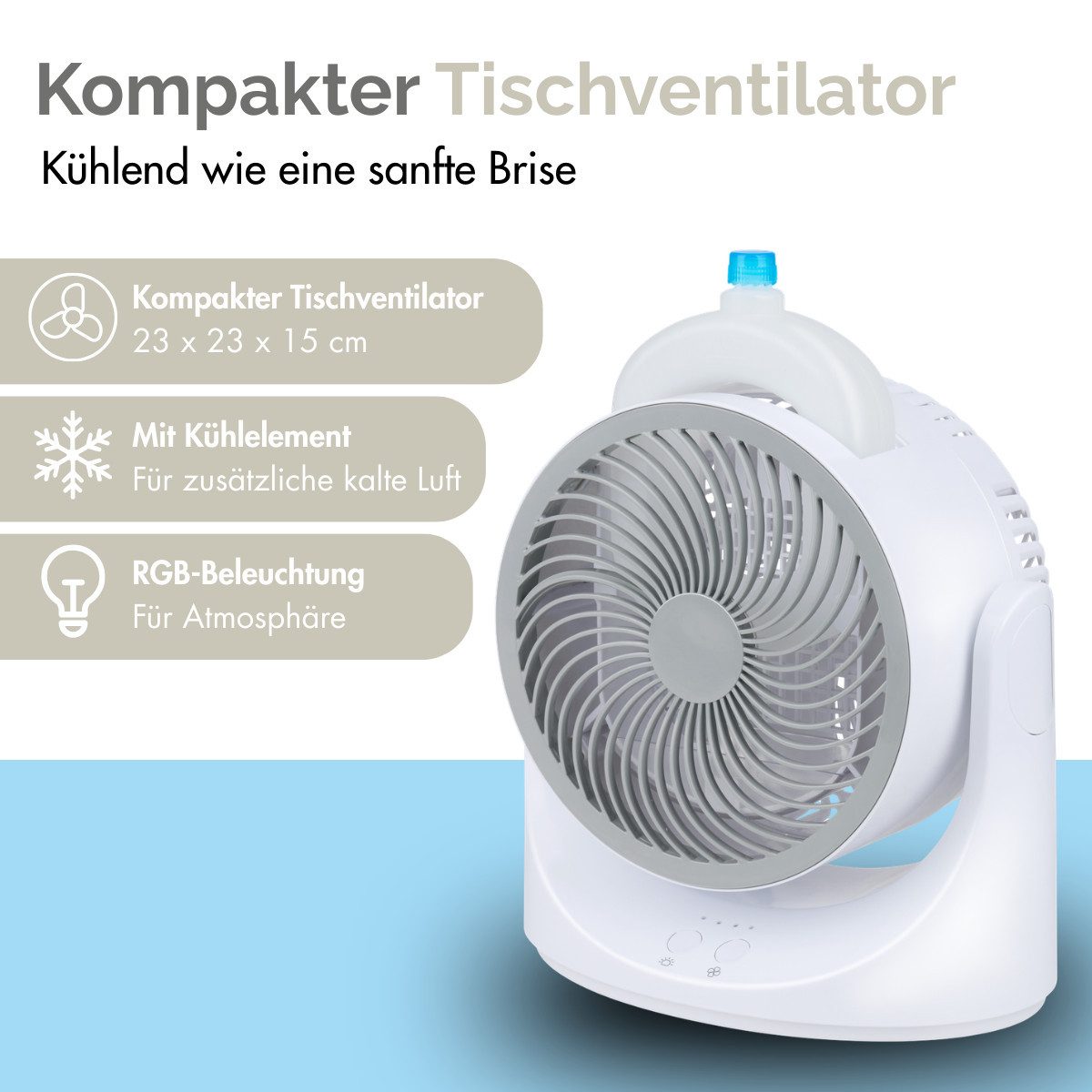Lifetime Standventilator Mini Tischventilator mit Kühlelement - Verstellbar