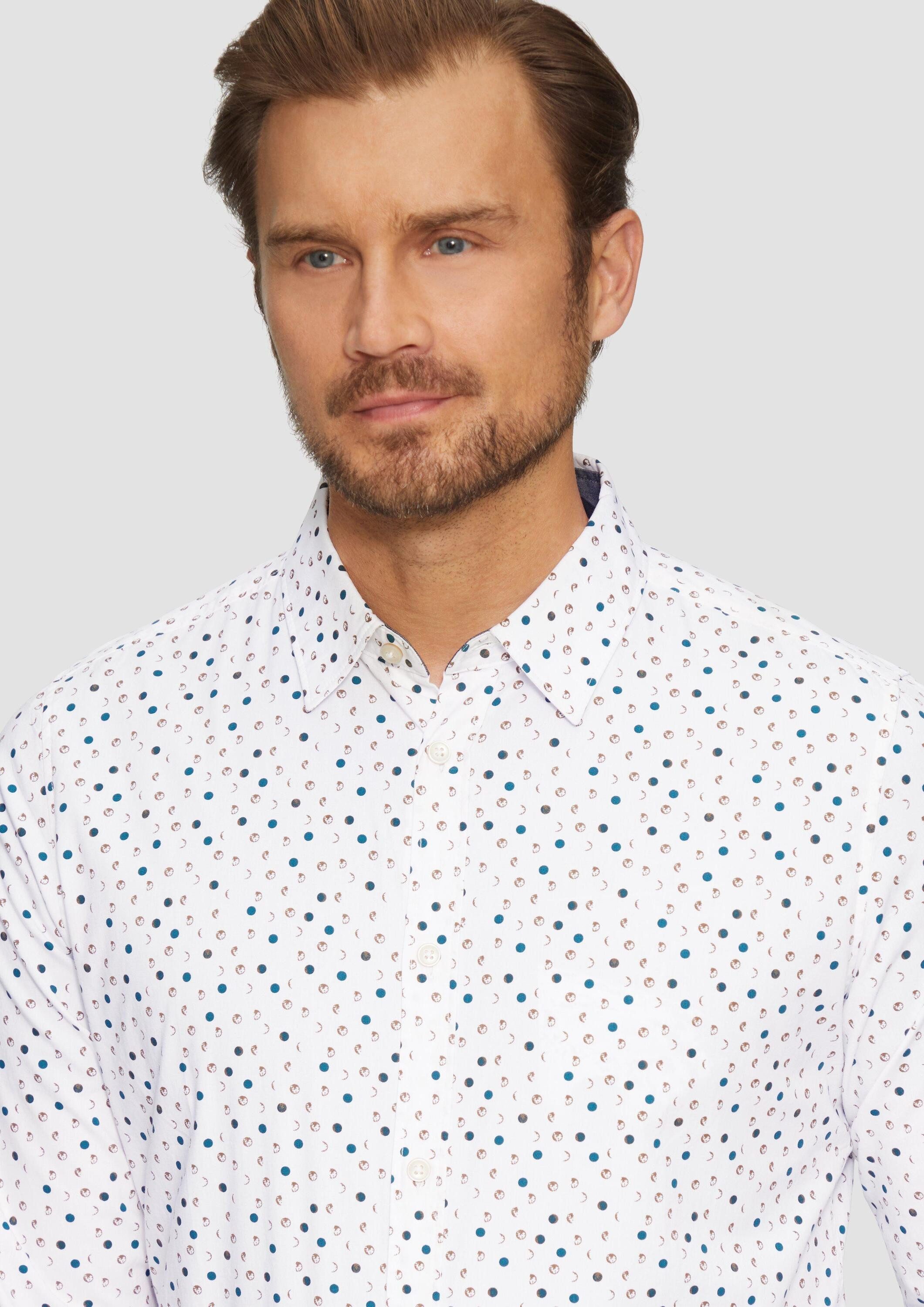 s.Oliver Langarmhemd Hemd Slim Fit: Gemustertes Popeline-Hemd mit Kentkragen