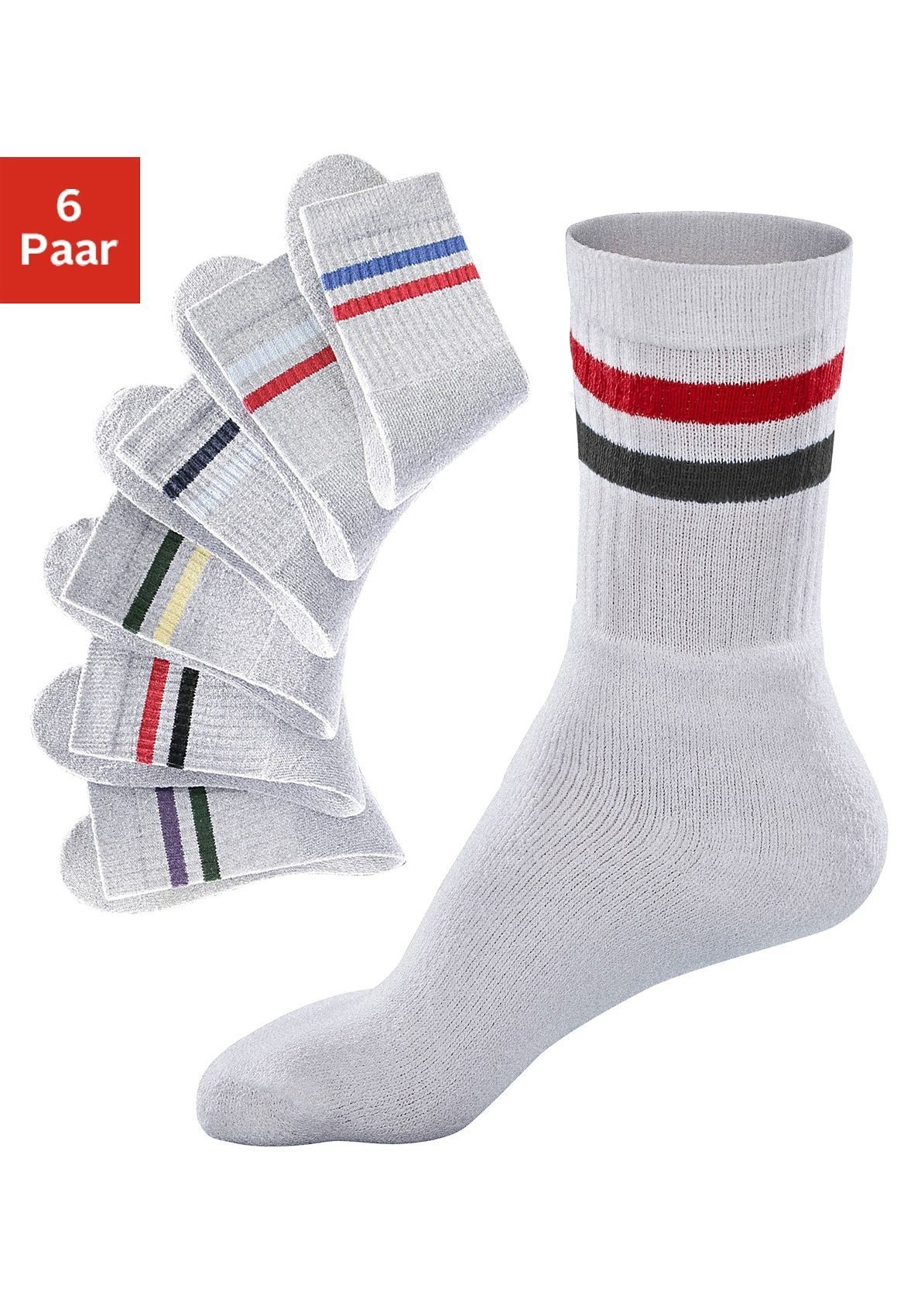 Go in Freizeitsocken (Packung, 6-Paar) mit farbigen Streifen