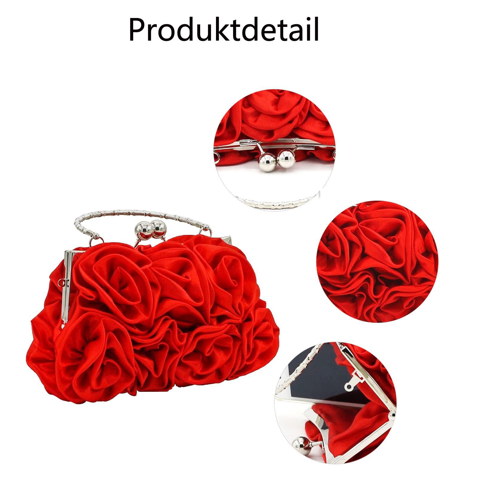 Zaewry Abendtasche Damen Abend-Clutch mit Blumenmuster aus Satin, Handtasche, mit abnehmbarem Schulterriemen für Hochzeit, Party und Abiball – Bild 3 von 5