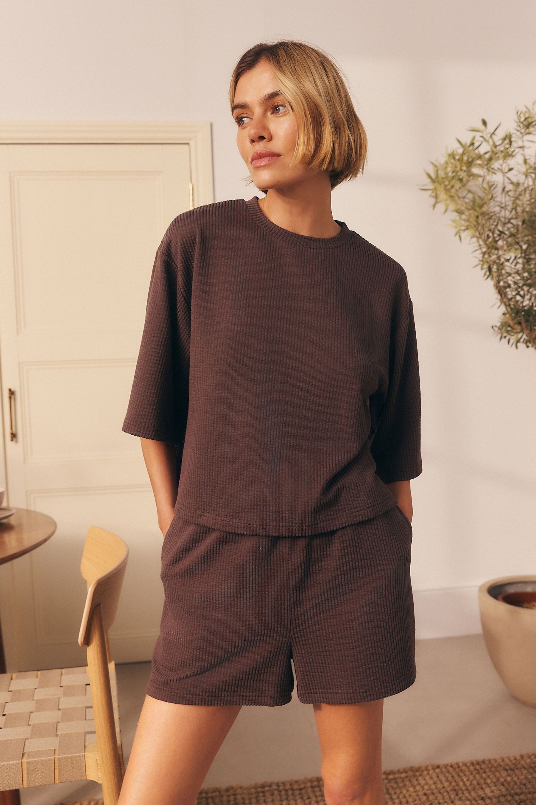 Next Pyjama Kurzer strukturierter Pyjama (2 günstig online kaufen