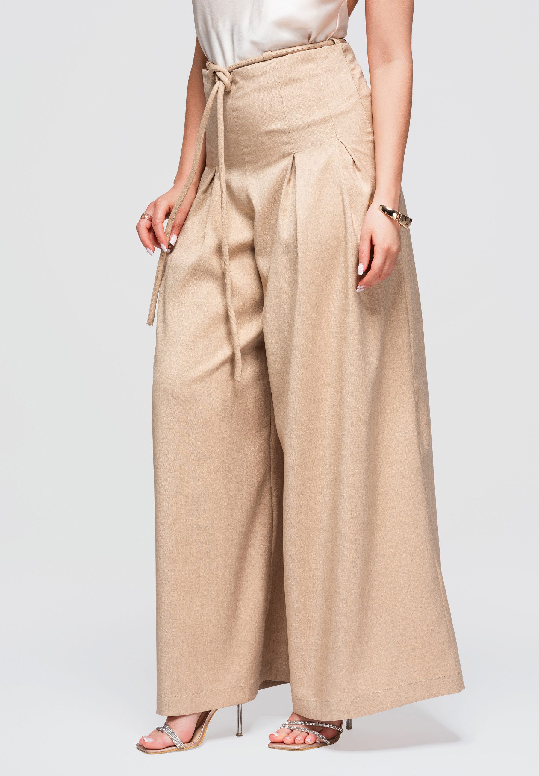 OMBRE Palazzohose Palazzohose mit elastischem Bund für Damen Taupe S (kein Set, 1-tlg)
